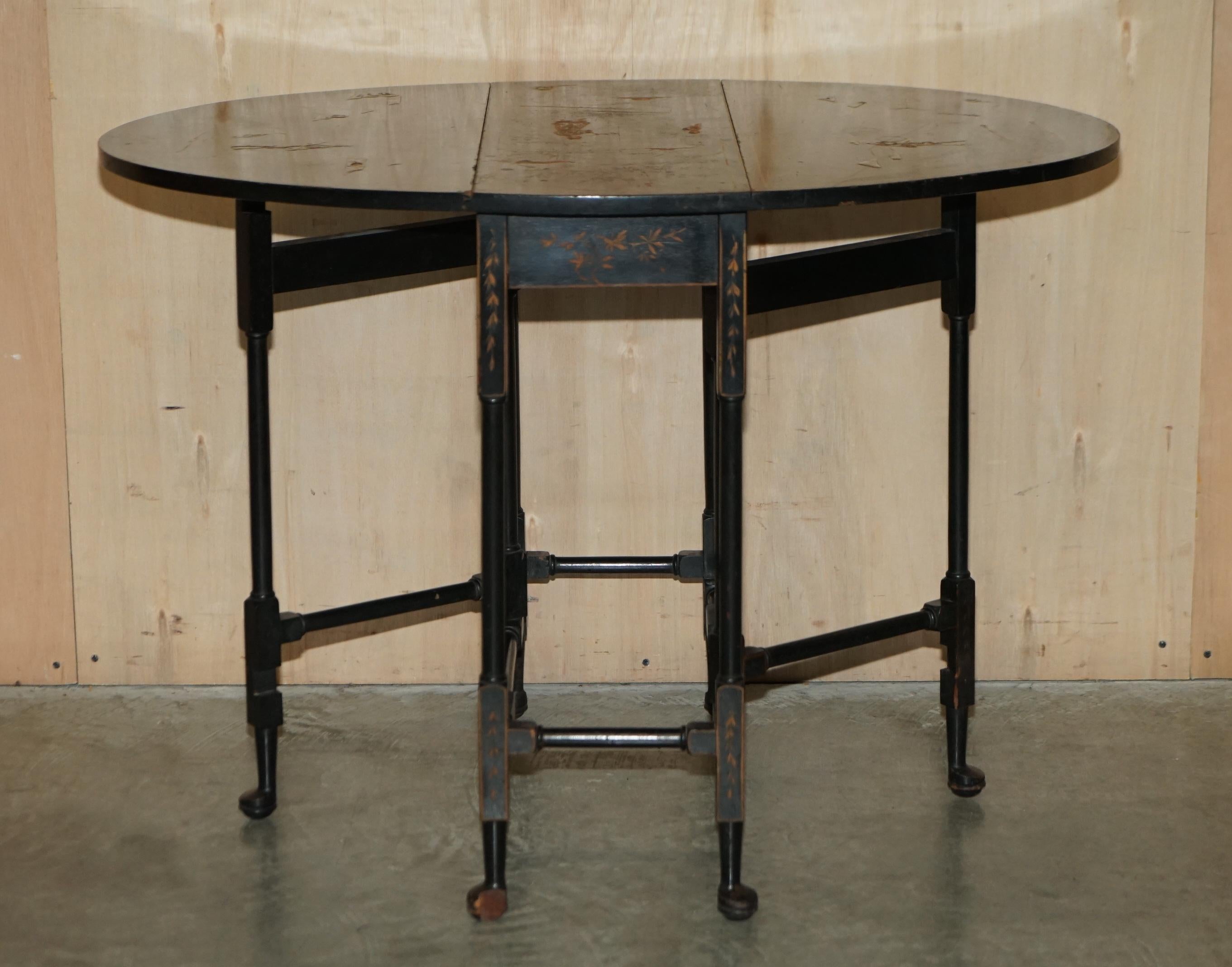 Fine Antique circa 1880 Chinese Chinoiserie Lacquered Gateleg Sutherland Table For Sale 7
