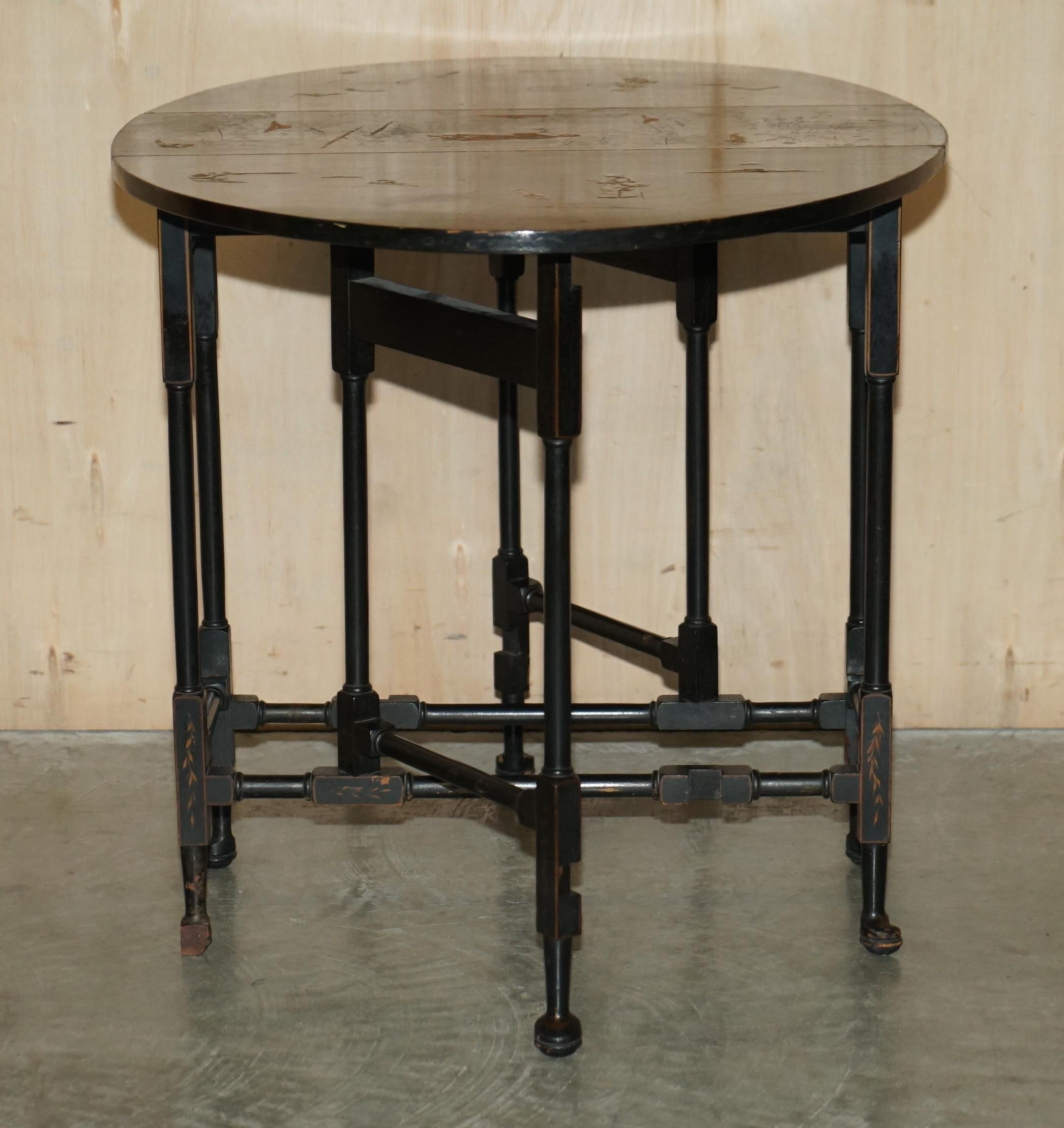 Fine Antique circa 1880 Chinese Chinoiserie Lacquered Gateleg Sutherland Table For Sale 8
