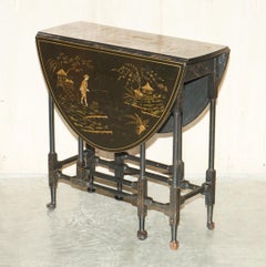 Fine Antique circa 1880 Chinese Chinoiserie Lacquered Gateleg Sutherland Table