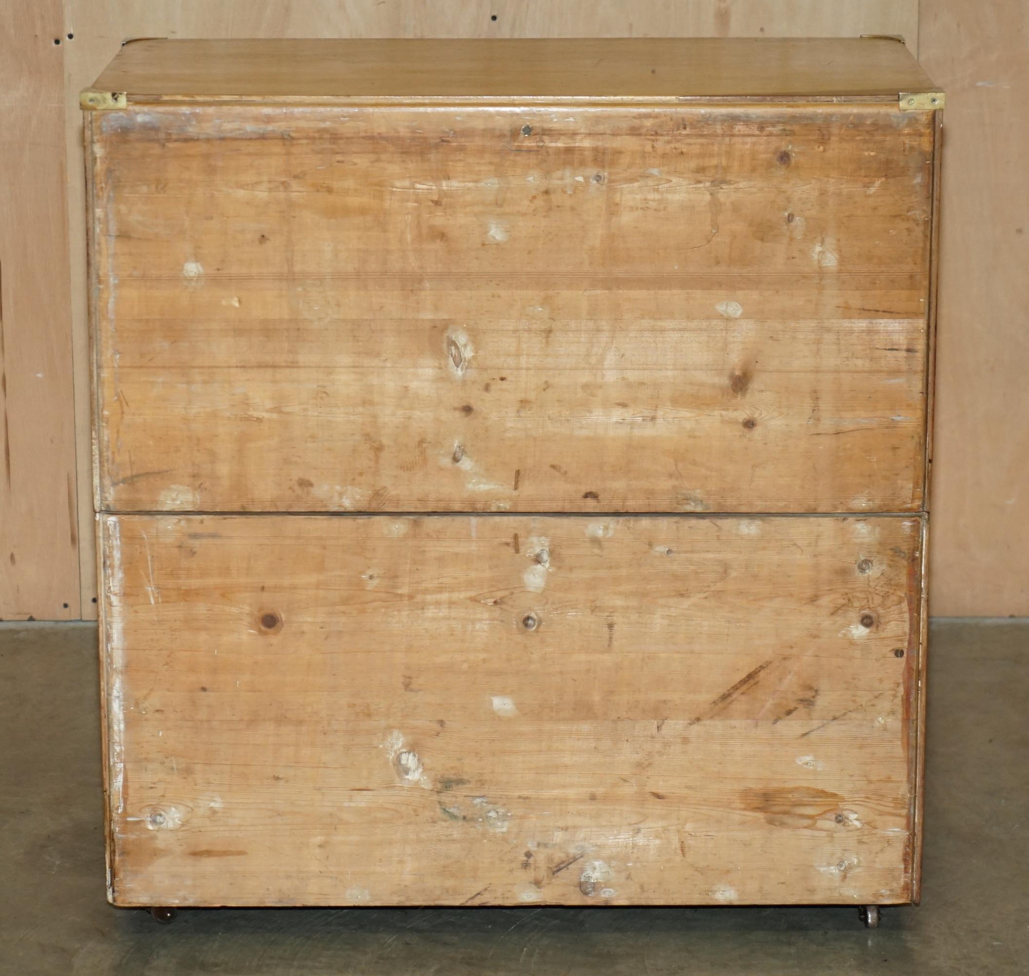 FINE ANTIQUE CIRCA 1880 ENGLISH SATINWOOD MILITARY CAMPAIGN CHEST OF DRAWERs 4
