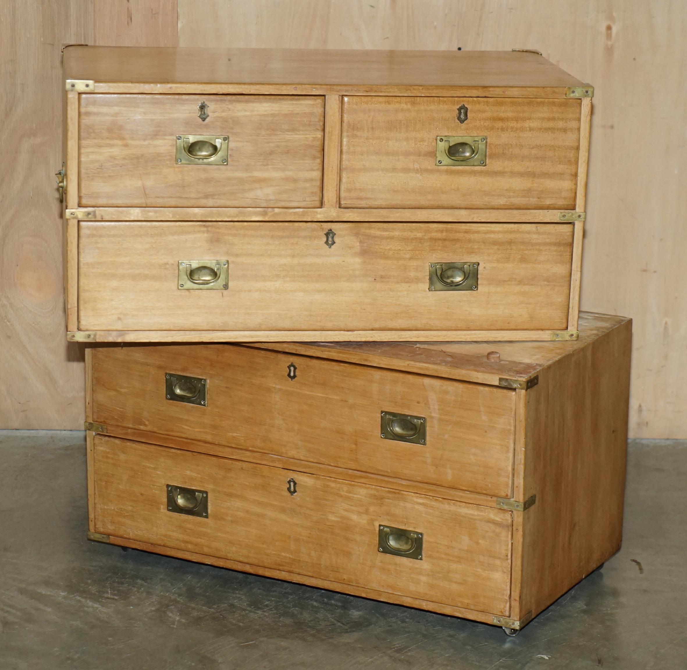 FINE ANTIQUE CIRCA 1880 ENGLISH SATINWOOD MILITARY CAMPAIGN CHEST OF DRAWERs 7