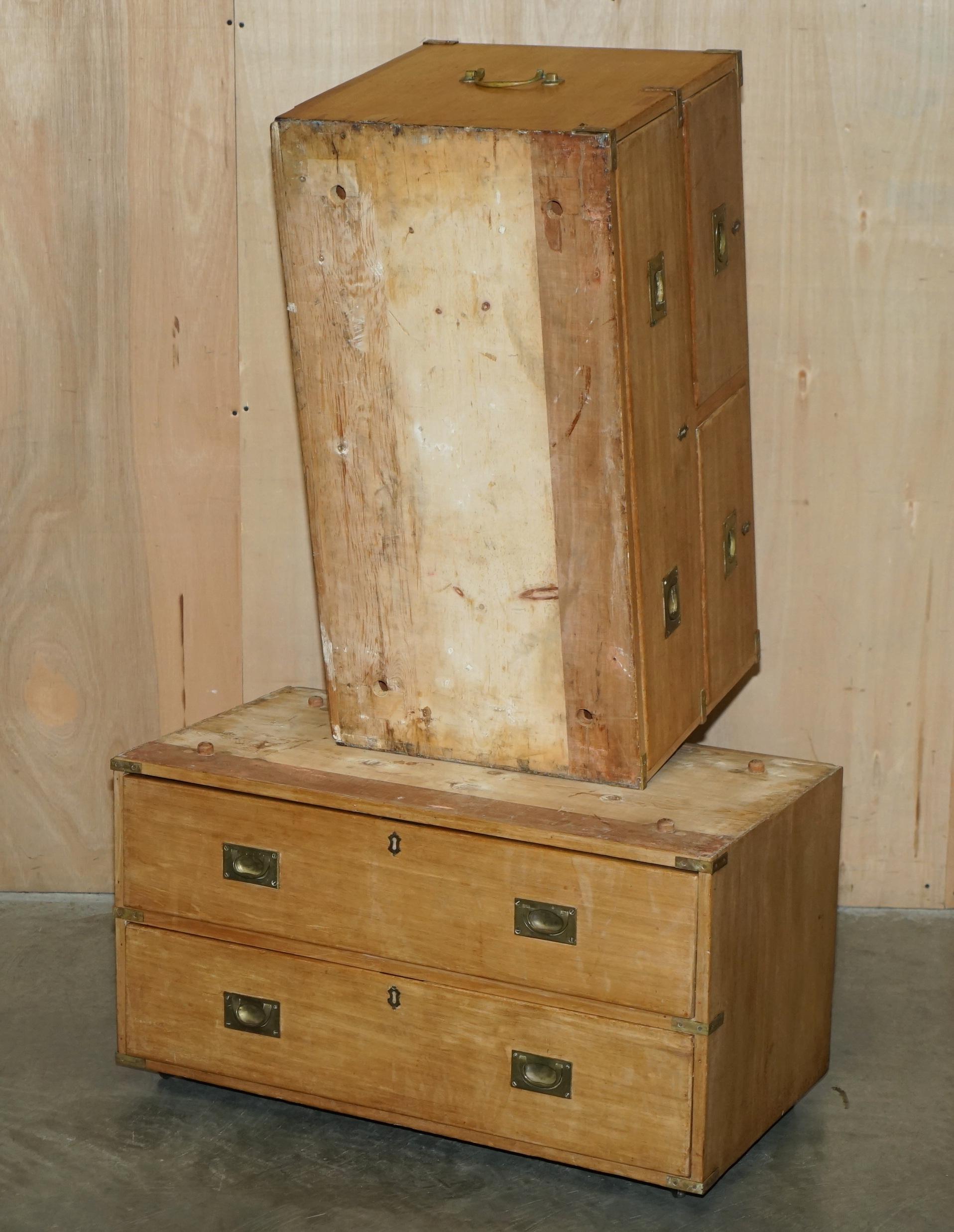 FINE ANTIQUE CIRCA 1880 ENGLISH SATINWOOD MILITARY CAMPAIGN CHEST OF DRAWERs 8