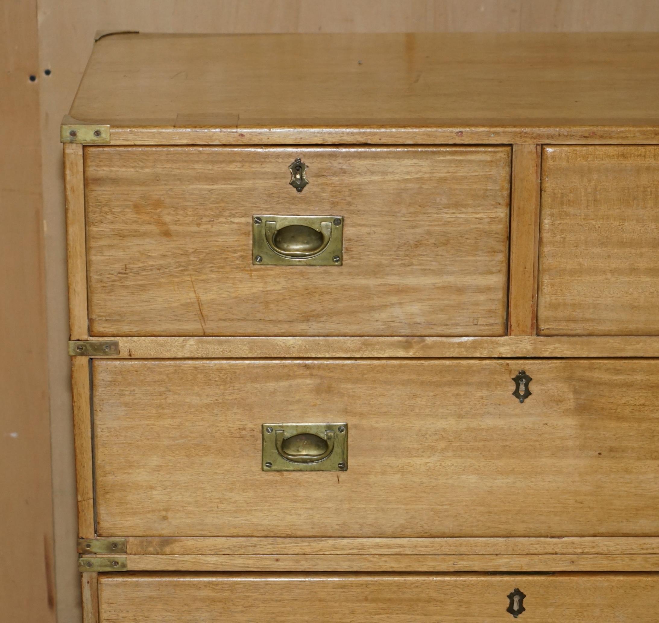 Campaign FINE ANTIQUE CIRCA 1880 ENGLISH SATINWOOD MILITARY CAMPAIGN CHEST OF DRAWERs