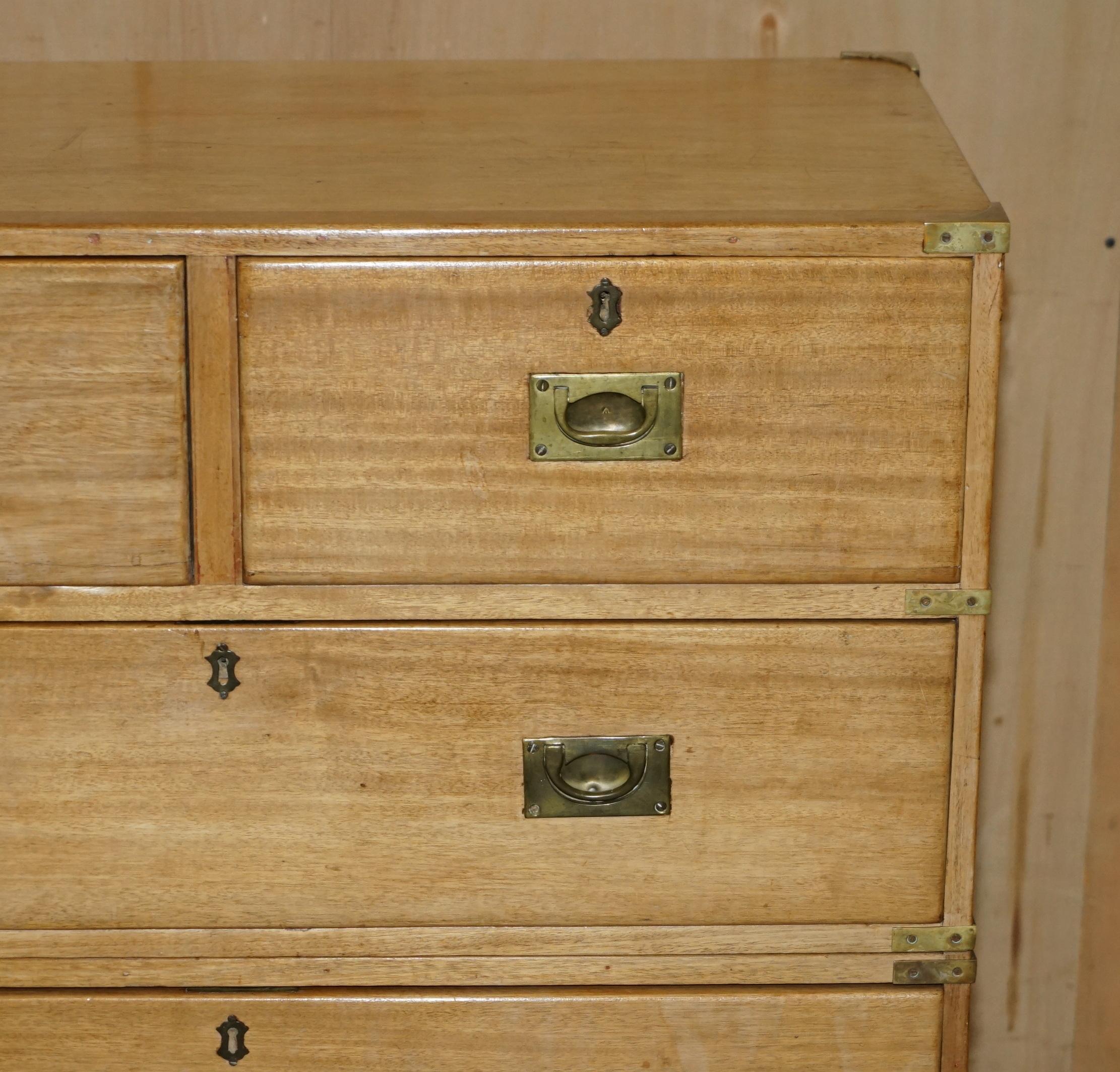 English FINE ANTIQUE CIRCA 1880 ENGLISH SATINWOOD MILITARY CAMPAIGN CHEST OF DRAWERs