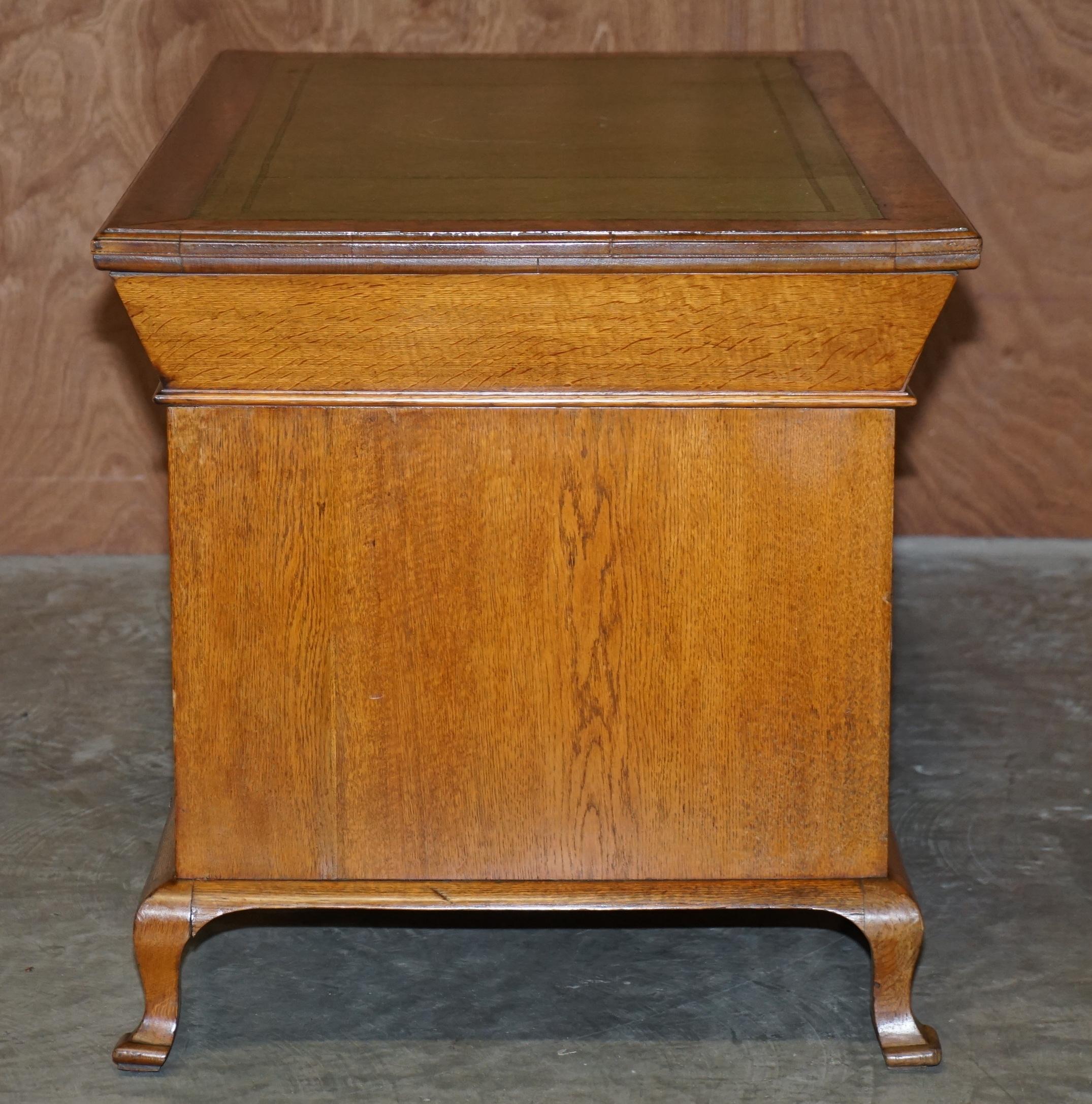 Fine Antique circa 1880 Victorian Pollard Oak Partner Desk Green Leather Top For Sale 7