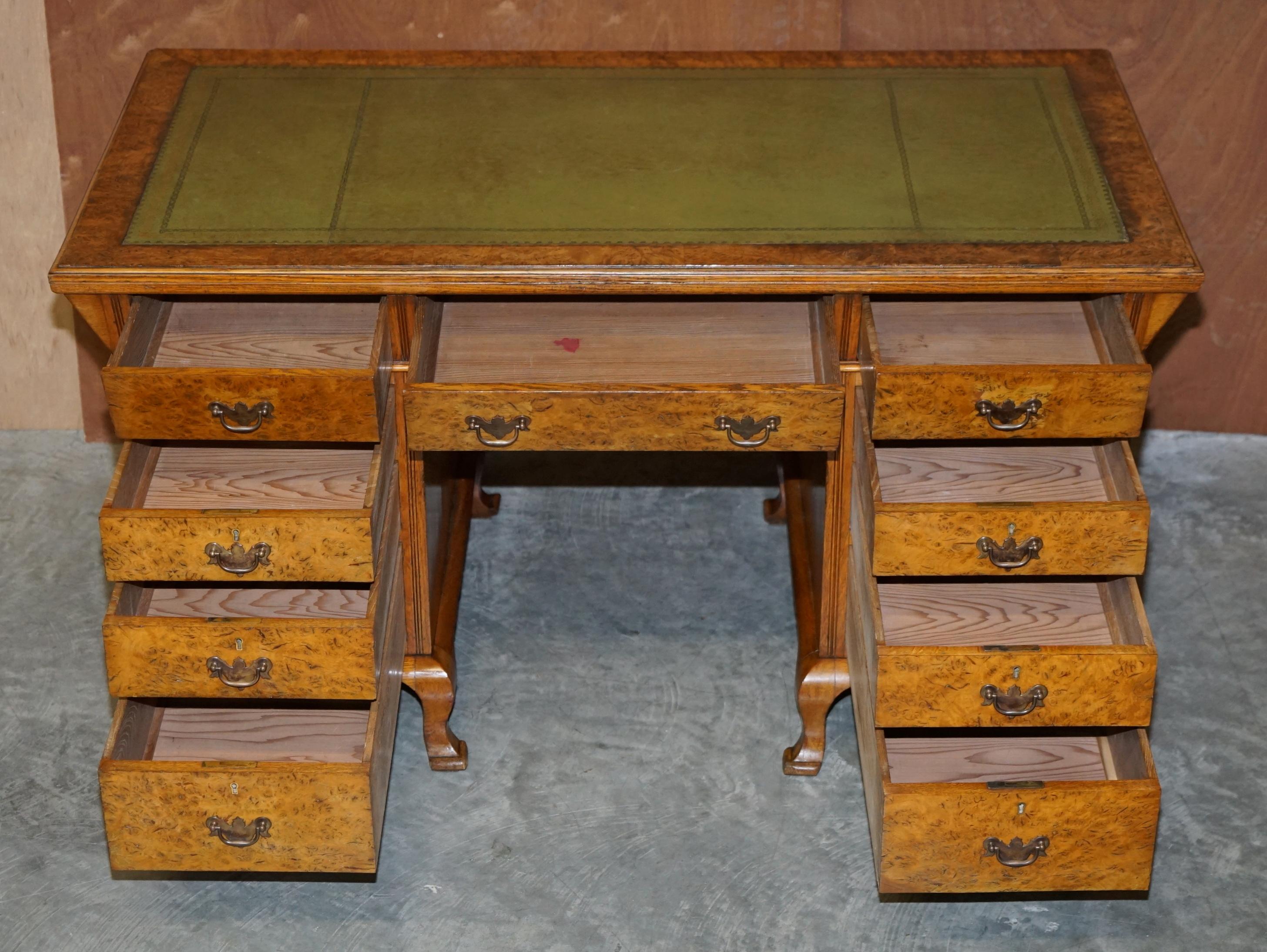 Fine Antique circa 1880 Victorian Pollard Oak Partner Desk Green Leather Top For Sale 11