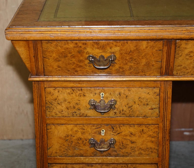 Fine Antique circa 1880 Victorian Pollard Oak Partner Desk Green Leather Top For Sale at 1stDibs