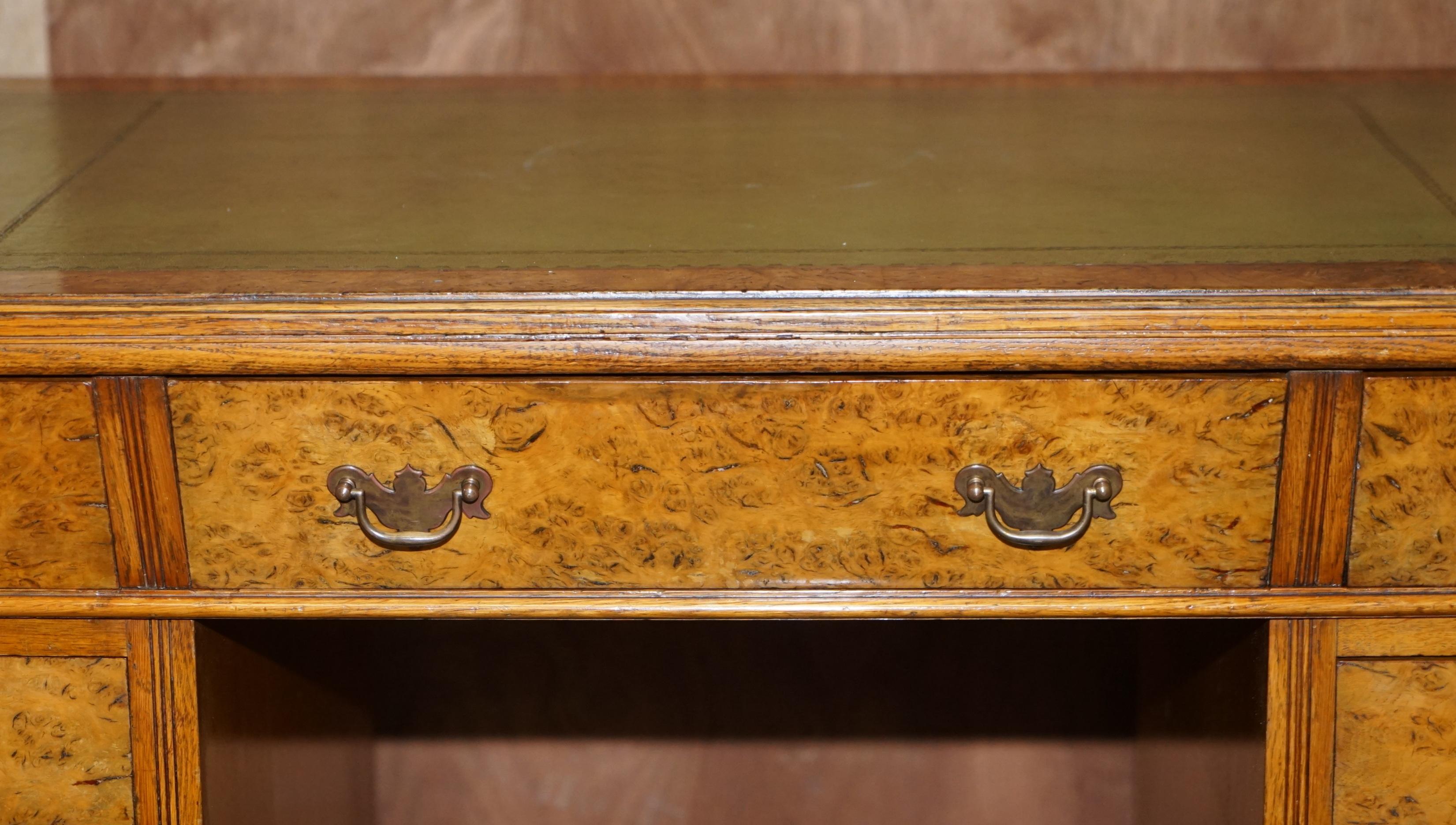 Late 19th Century Fine Antique circa 1880 Victorian Pollard Oak Partner Desk Green Leather Top For Sale