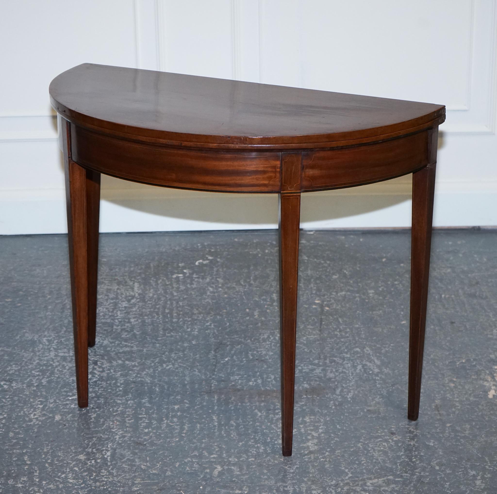 Hand-Crafted Fine Antique circa 1890 Console Games Demilune Hallway Card Table Unfolds For Sale
