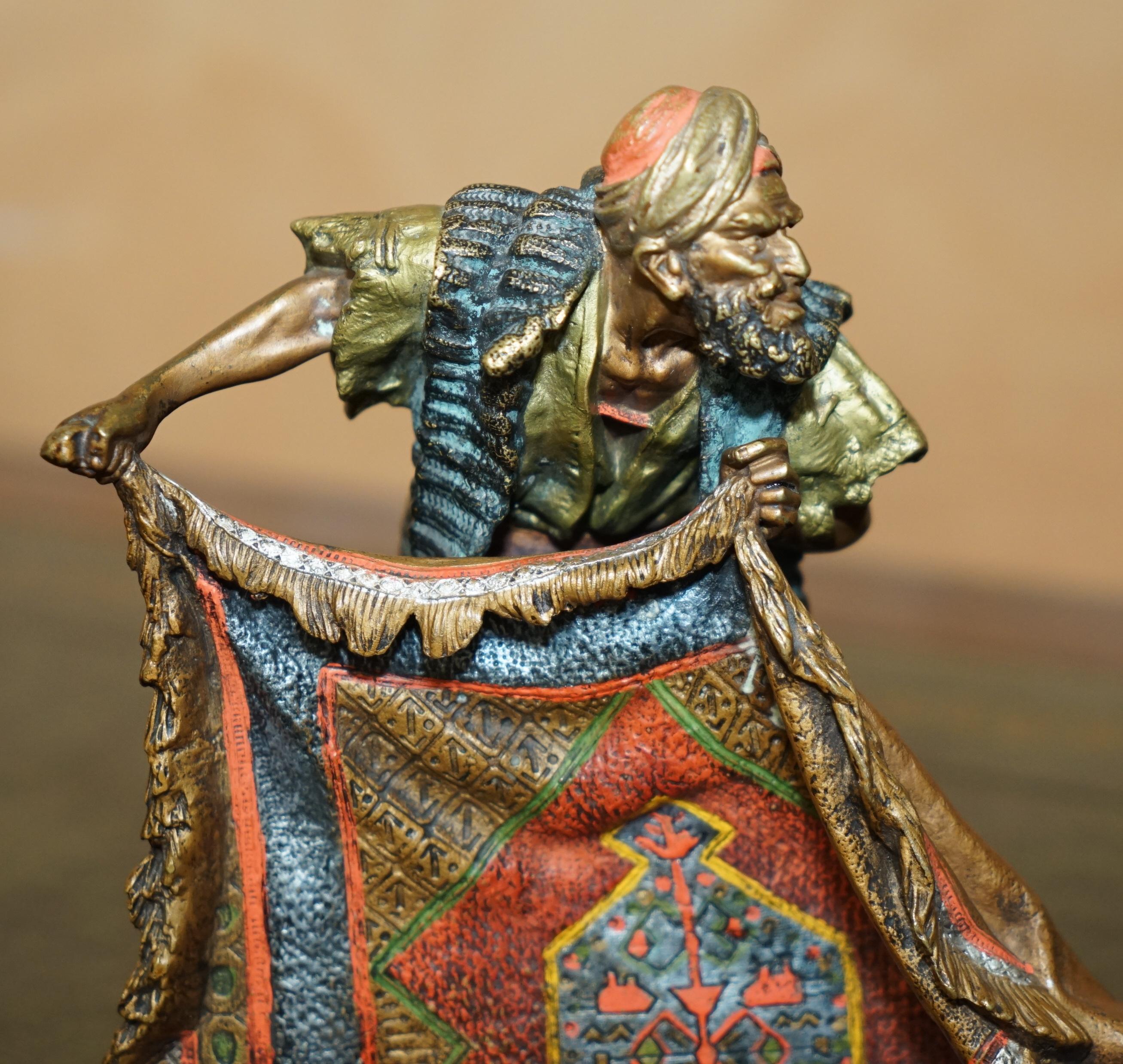 Edwardian FINE ANTIQUE CiRCA 1910 FRANZ BERGMAN COLD PAINTED BRONZE CARPET SELLER STATUE For Sale