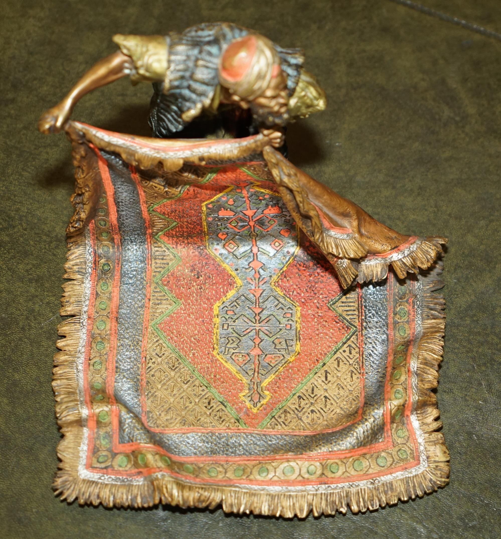 Cold-Painted FINE ANTIQUE CiRCA 1910 FRANZ BERGMAN COLD PAINTED BRONZE CARPET SELLER STATUE For Sale