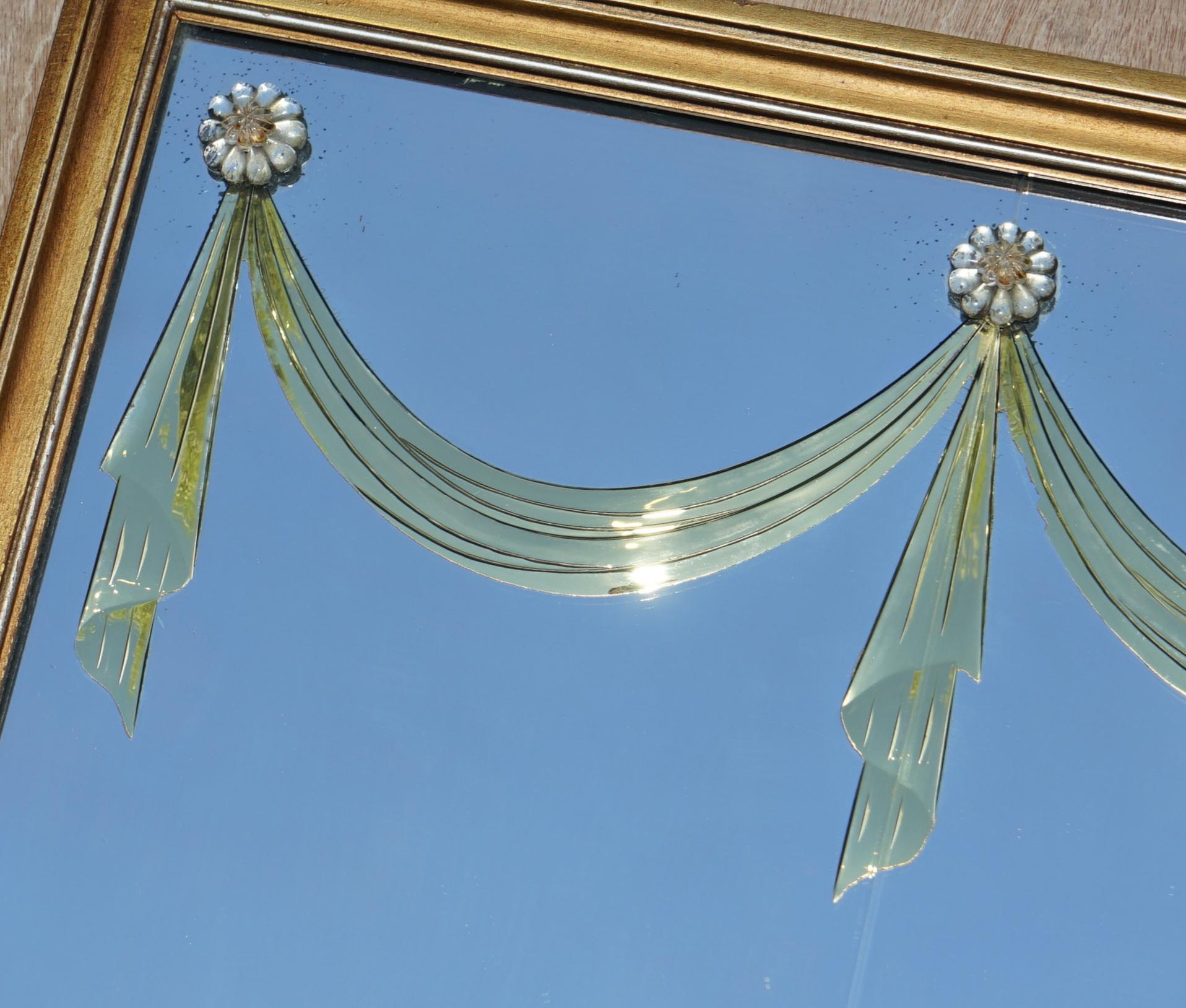 Fine Antique circa 1920's Italian Mirror Amber Glass Detailing Bevelled Cut Edge For Sale 2
