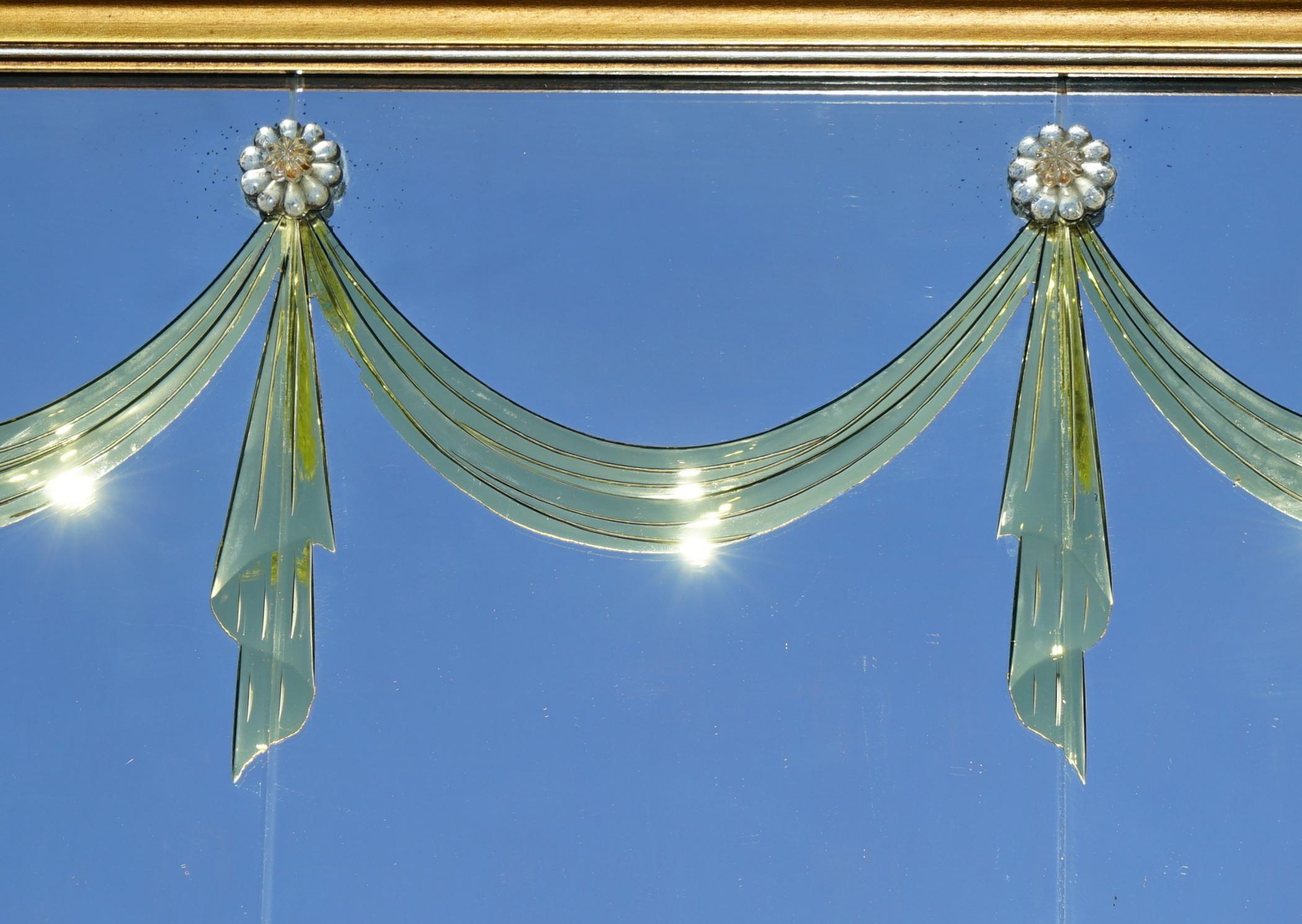 Fine Antique circa 1920's Italian Mirror Amber Glass Detailing Bevelled Cut Edge For Sale 3