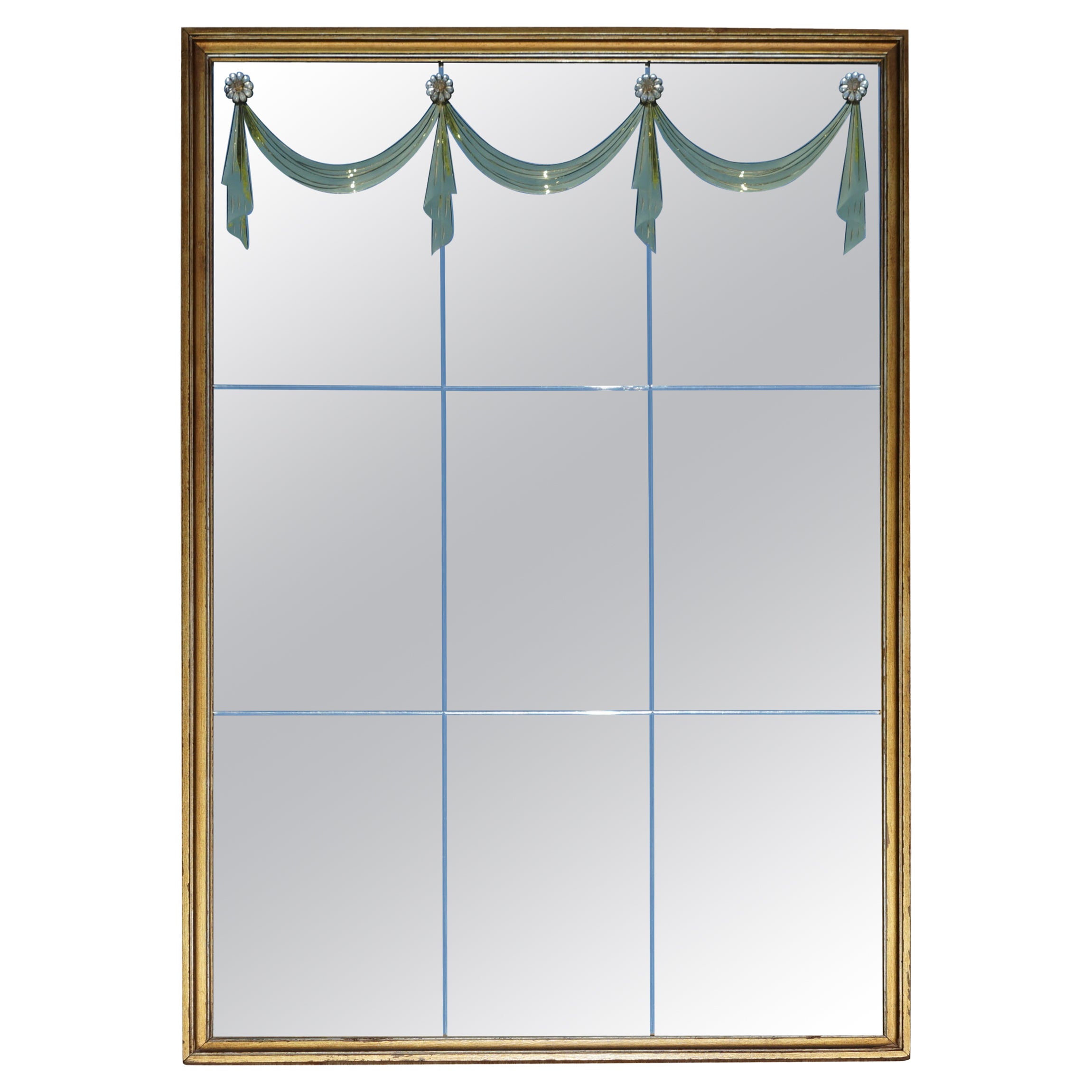Antique Mirror italien des années 1920, avec des détails en verre ambré et des bords biseautés. en vente
