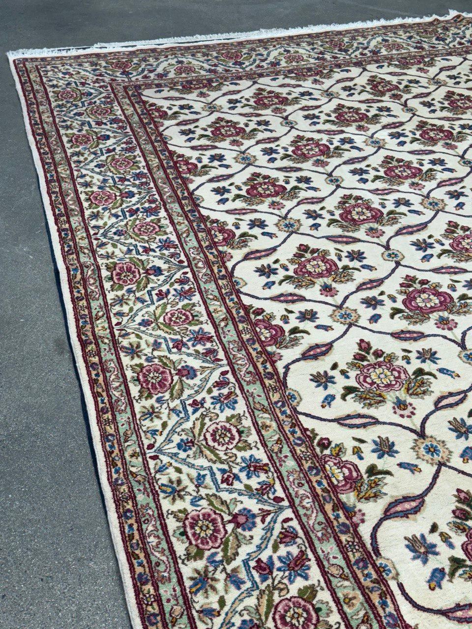 Wool Fine Antique Circa 1960s Hand-Knotted Persian Kerman Area Rug — 10'1 x 13'2 For Sale