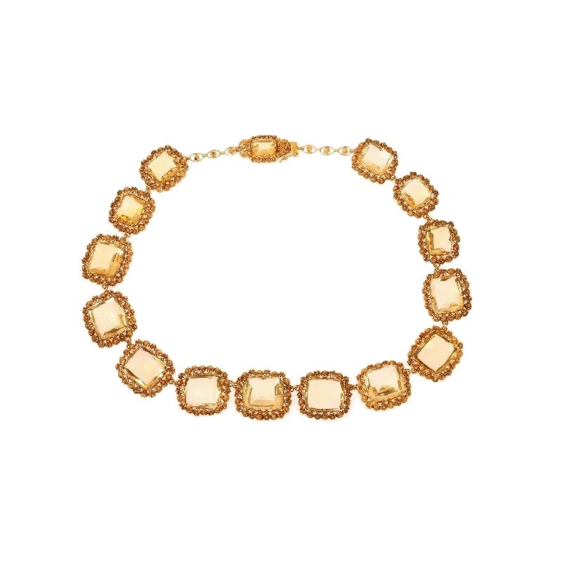 Fiery 18K yellow Gold Georgian Necklace with 15 big citrine stones In Excellent Condition For Sale In Antwerp, BE