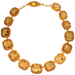 Fiery 18K yellow Gold Georgian Necklace with 15 big citrine stones