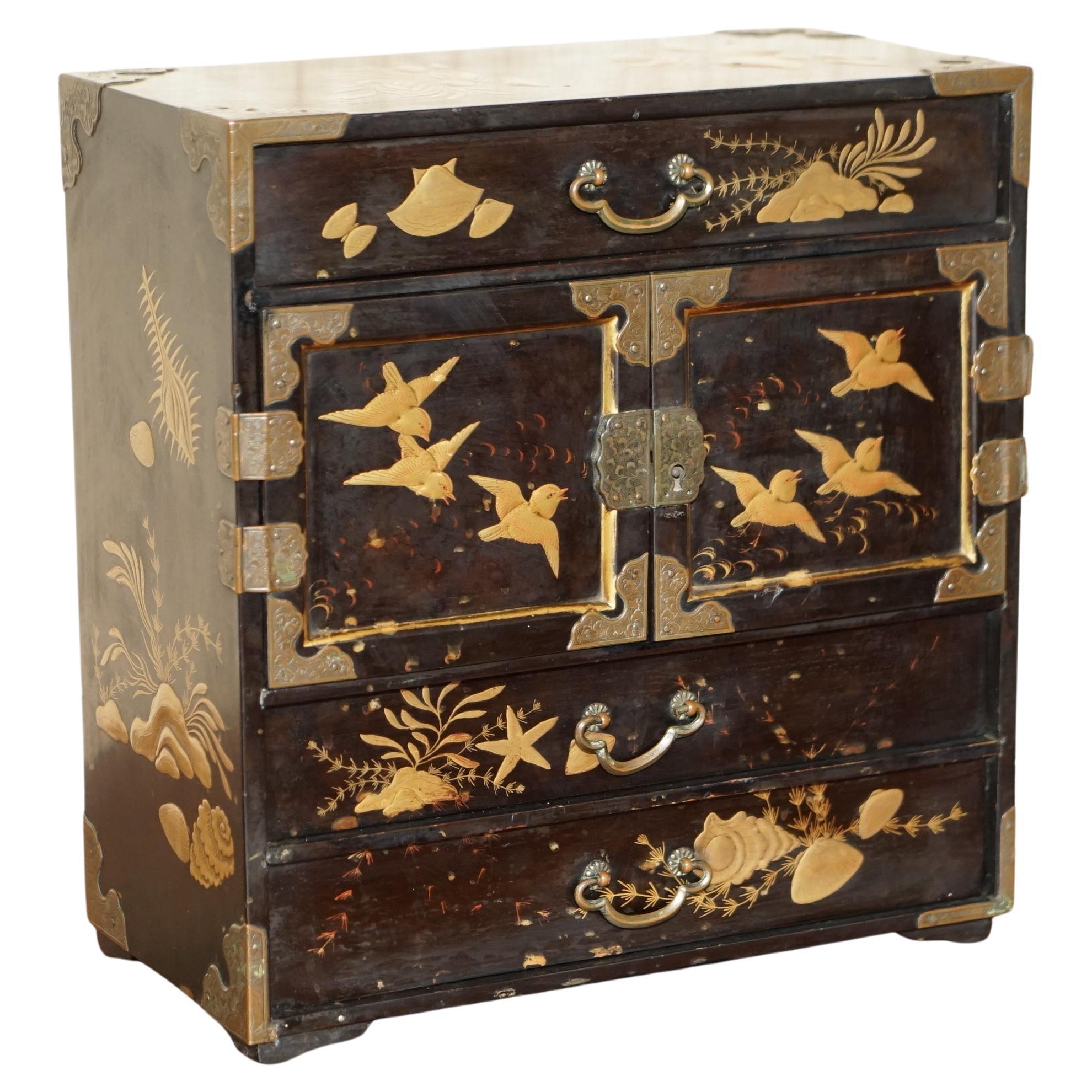 Fine Antique Collectable Chinese Table Top Cabinet Jewellery Collectors Storage For Sale