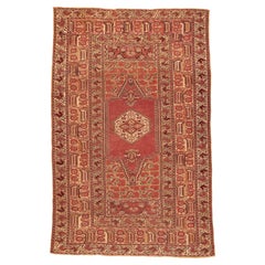 Fine Antique Coral Pink Double Niche Anatolian Ghiordes Rug