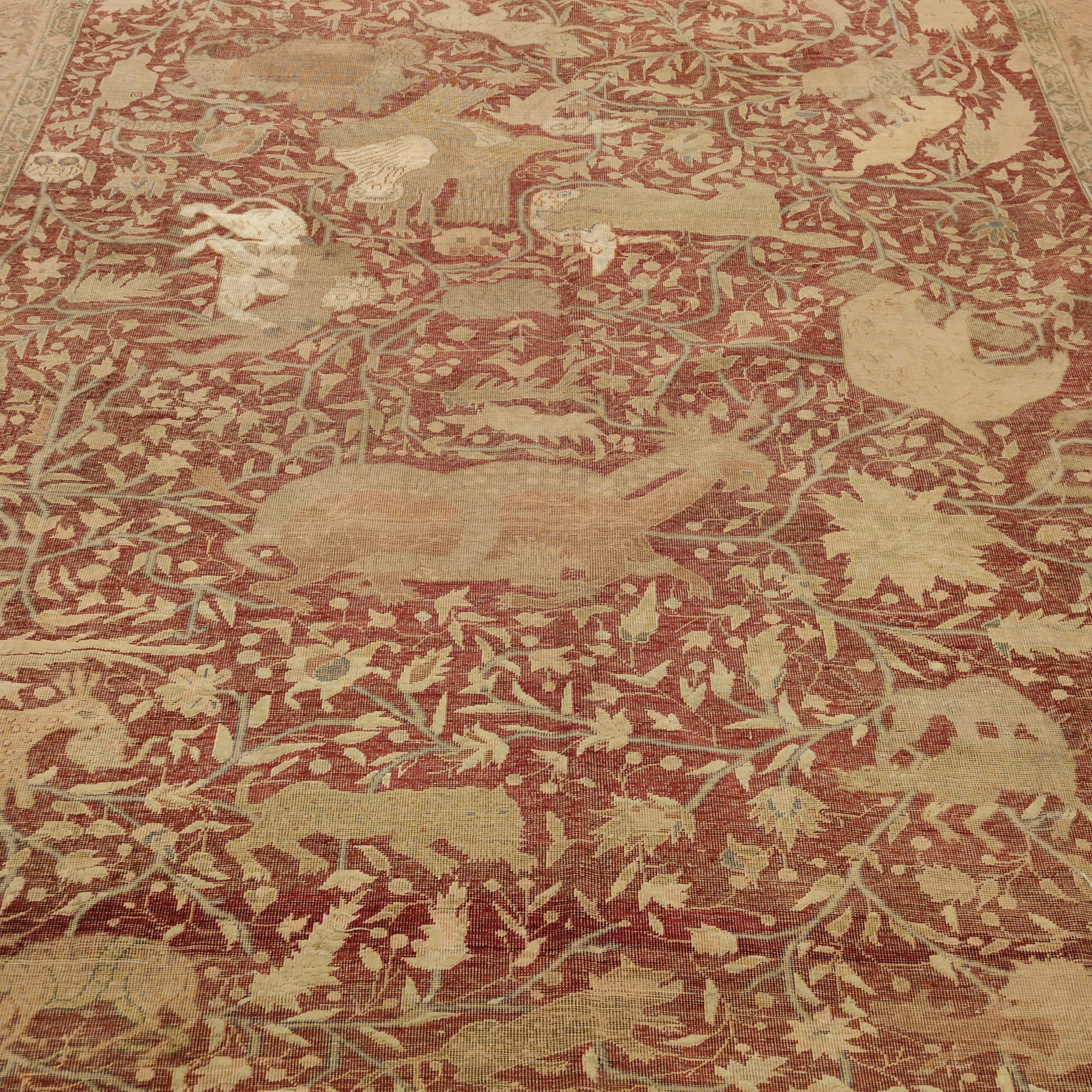 Antiker antiker Crimson Seiden Kayseri Teppich mit Vaq-Vaq-Muster (19. Jahrhundert) im Angebot