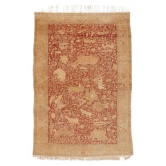 Fine tapis ancien Kayseri en soie de Crimson avec motif Vaq-Vaq