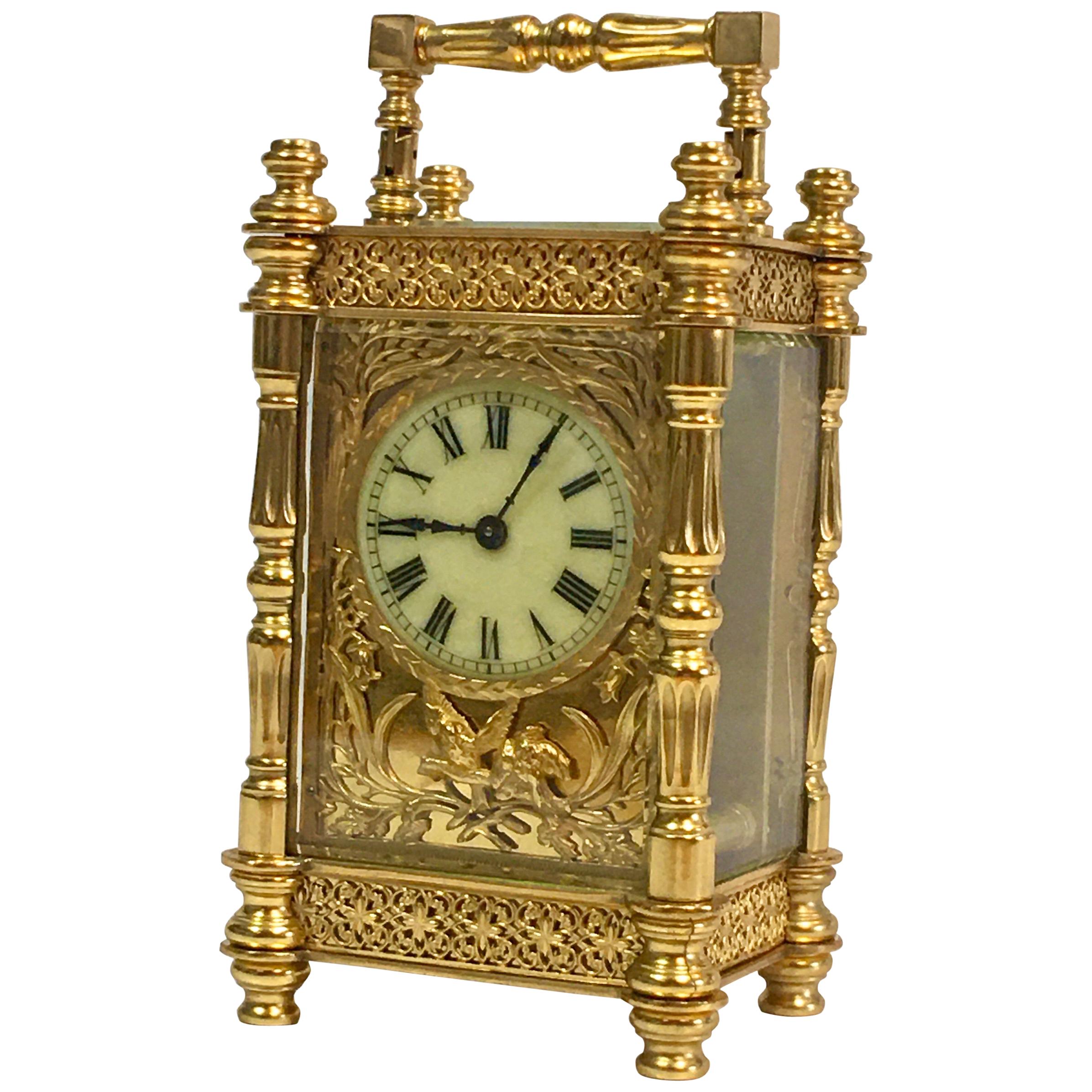 Fine Antique Decorative 24-Karat Gold Gilt Timepiece Carriage Clock