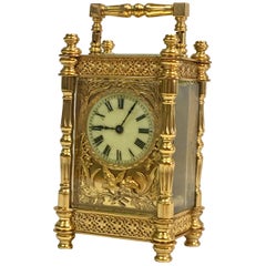 Fine Antique Decorative 24-Karat Gold Gilt Timepiece Carriage Clock