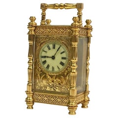 Antike dekorative 24-Karat Gold vergoldete Zeitmesser Kutschenuhr, Reiseuhr