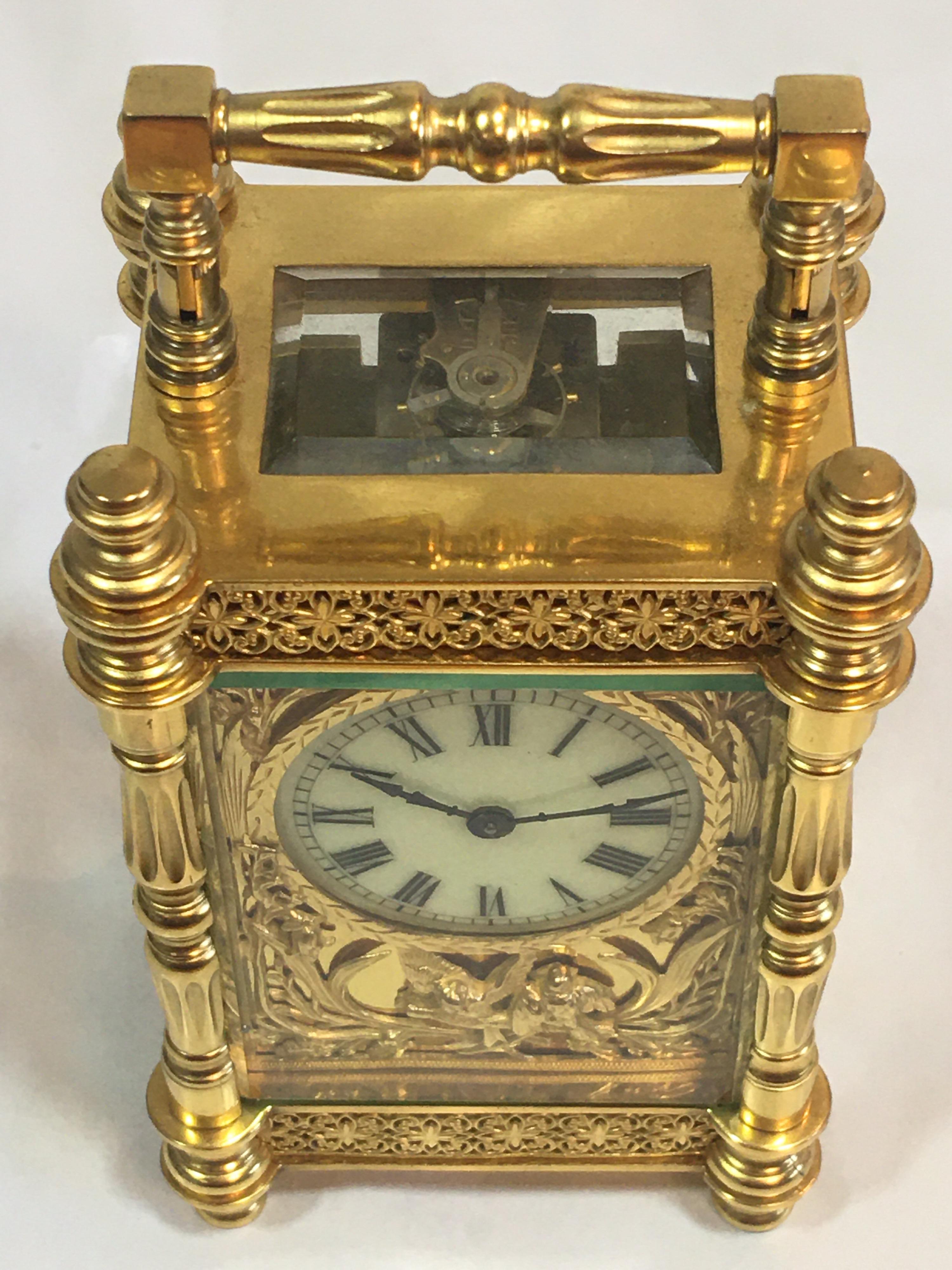 Fine Antique Decorative 24-Karat Gold Gilt Timepiece Carriage Clock 1