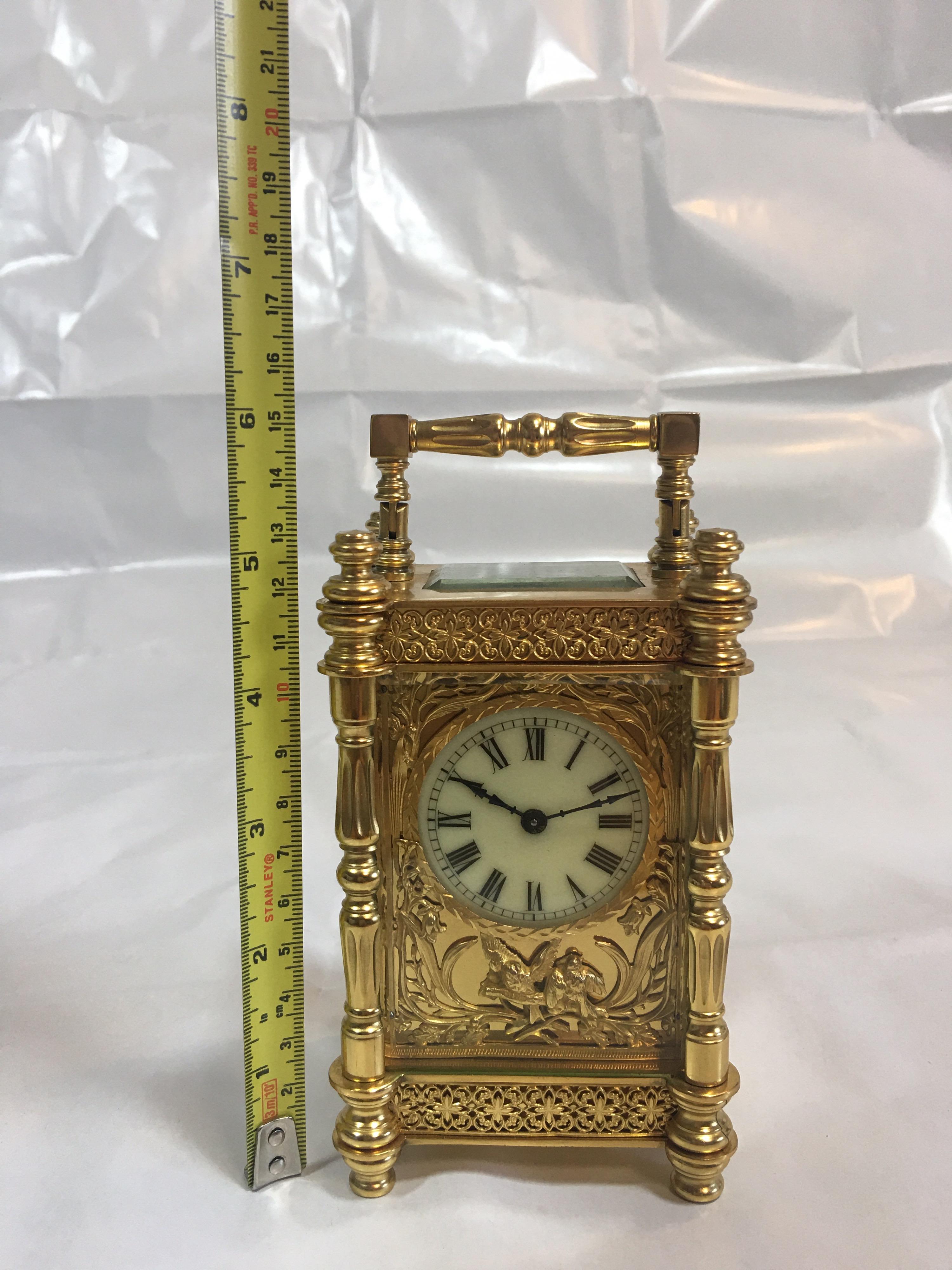 Fine Antique Decorative 24-Karat Gold Gilt Timepiece Carriage Clock 4