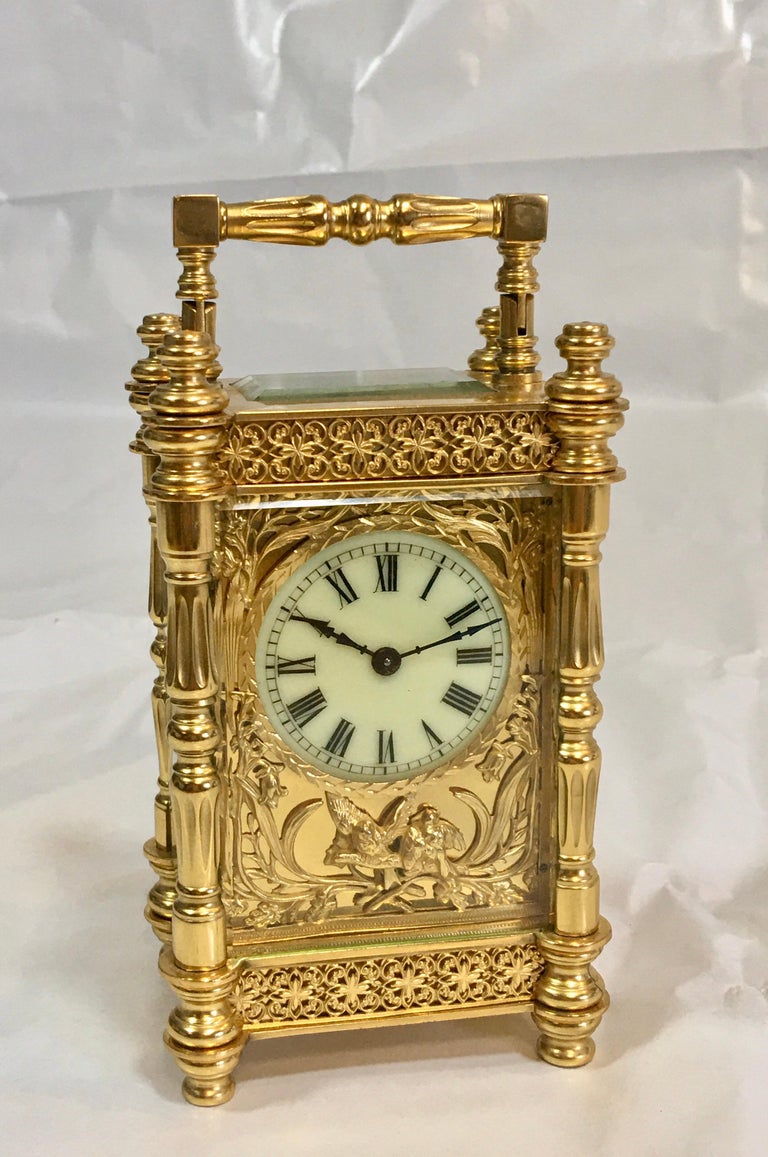 Fine Antique Decorative 24Karat Gold Gilt Timepiece Carriage Clock at