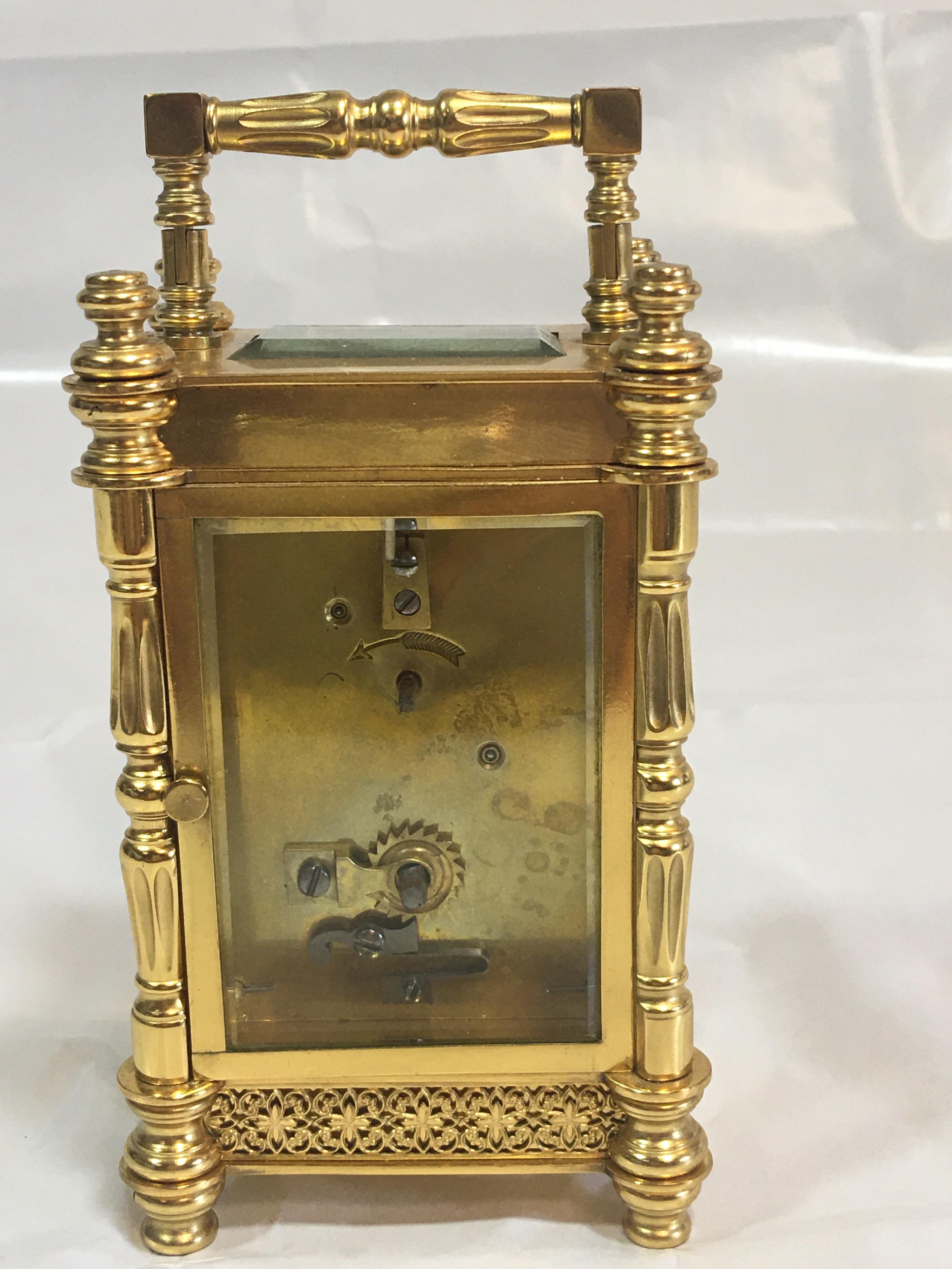 French Fine Antique Decorative 24-Karat Gold Gilt Timepiece Carriage Clock