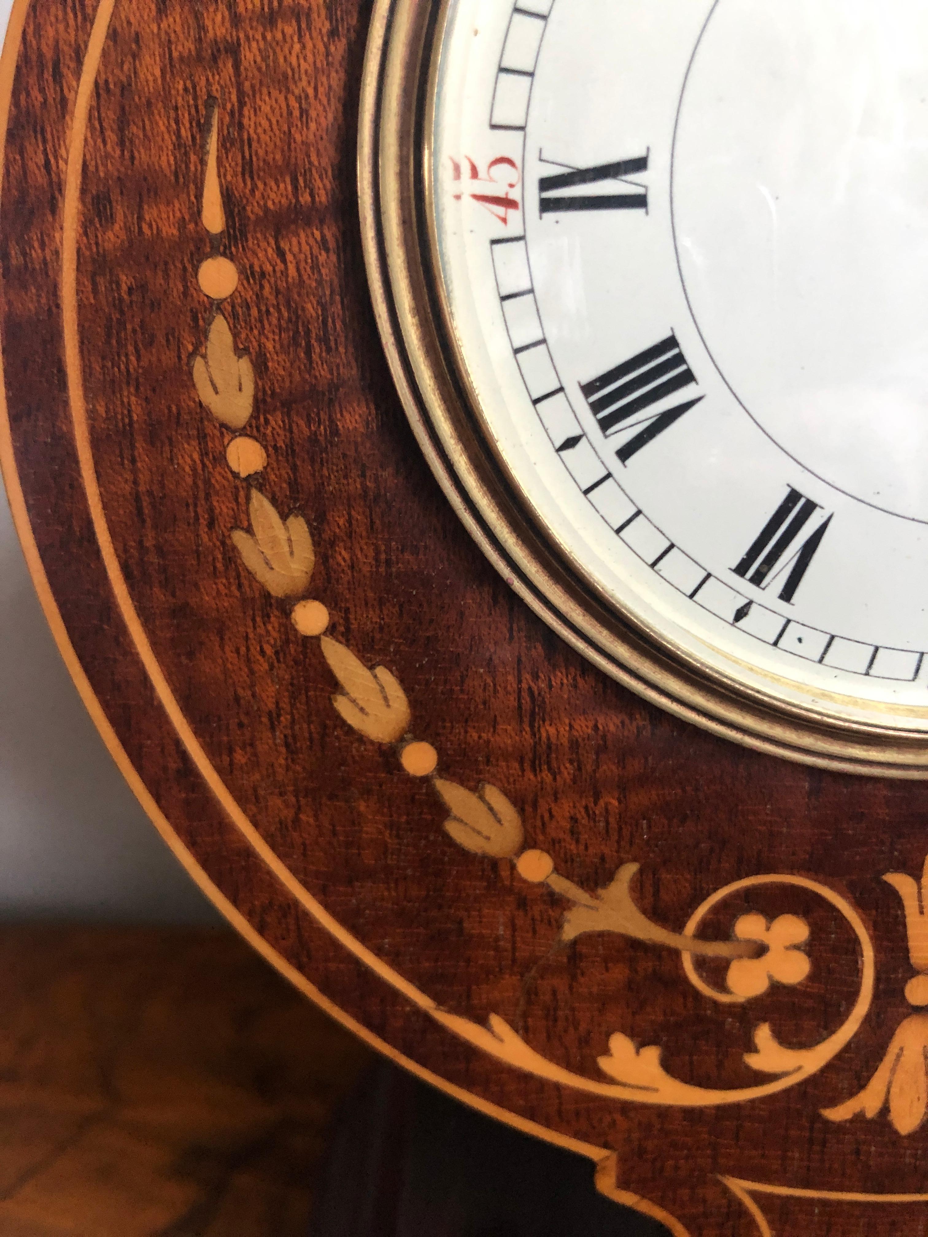 Fine Antique Edwardian Inlaid Mahogany Desk Clock 2