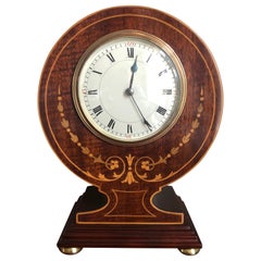 Fine Antique Edwardian Inlaid Mahogany Desk Clock