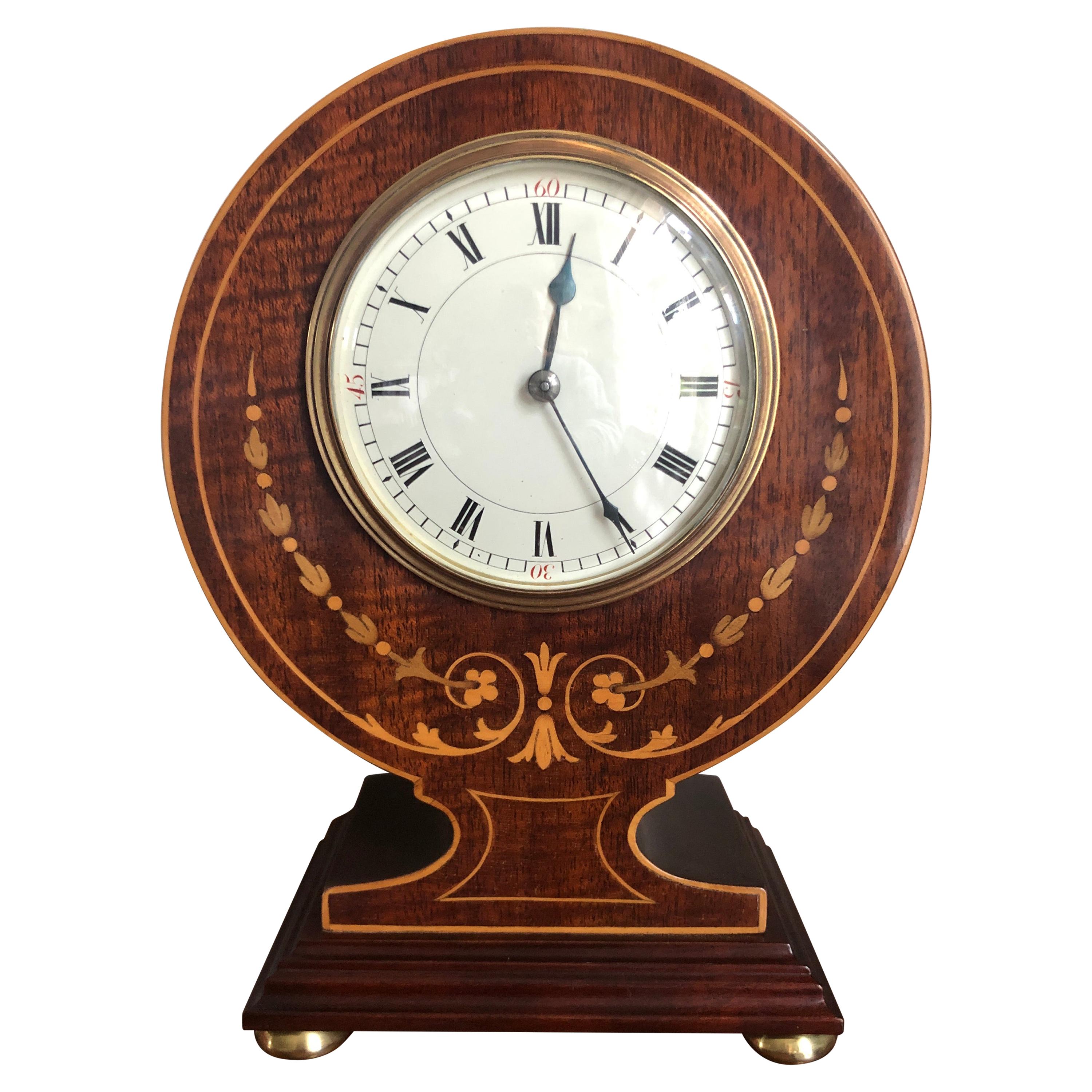 Fine Antique Edwardian Mahogany Inlaid Desk/Mantle Clock