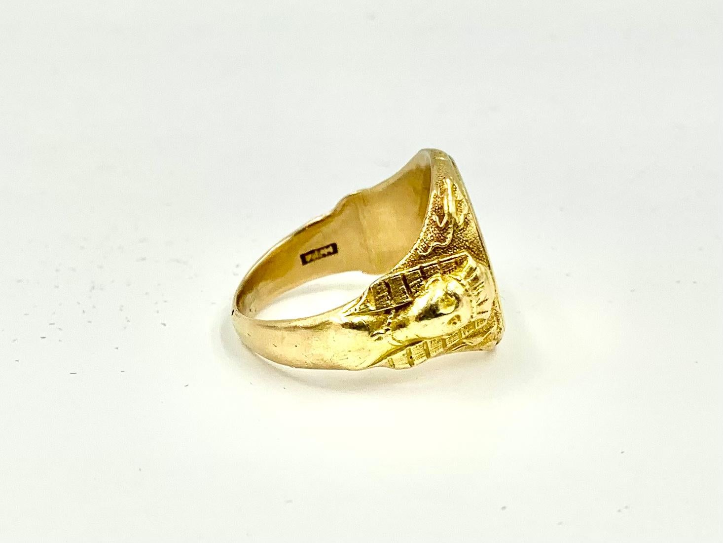 Fine Antique Egyptian Revival Sphinx Motif 14K Yellow Gold Signet Ring For Sale 5