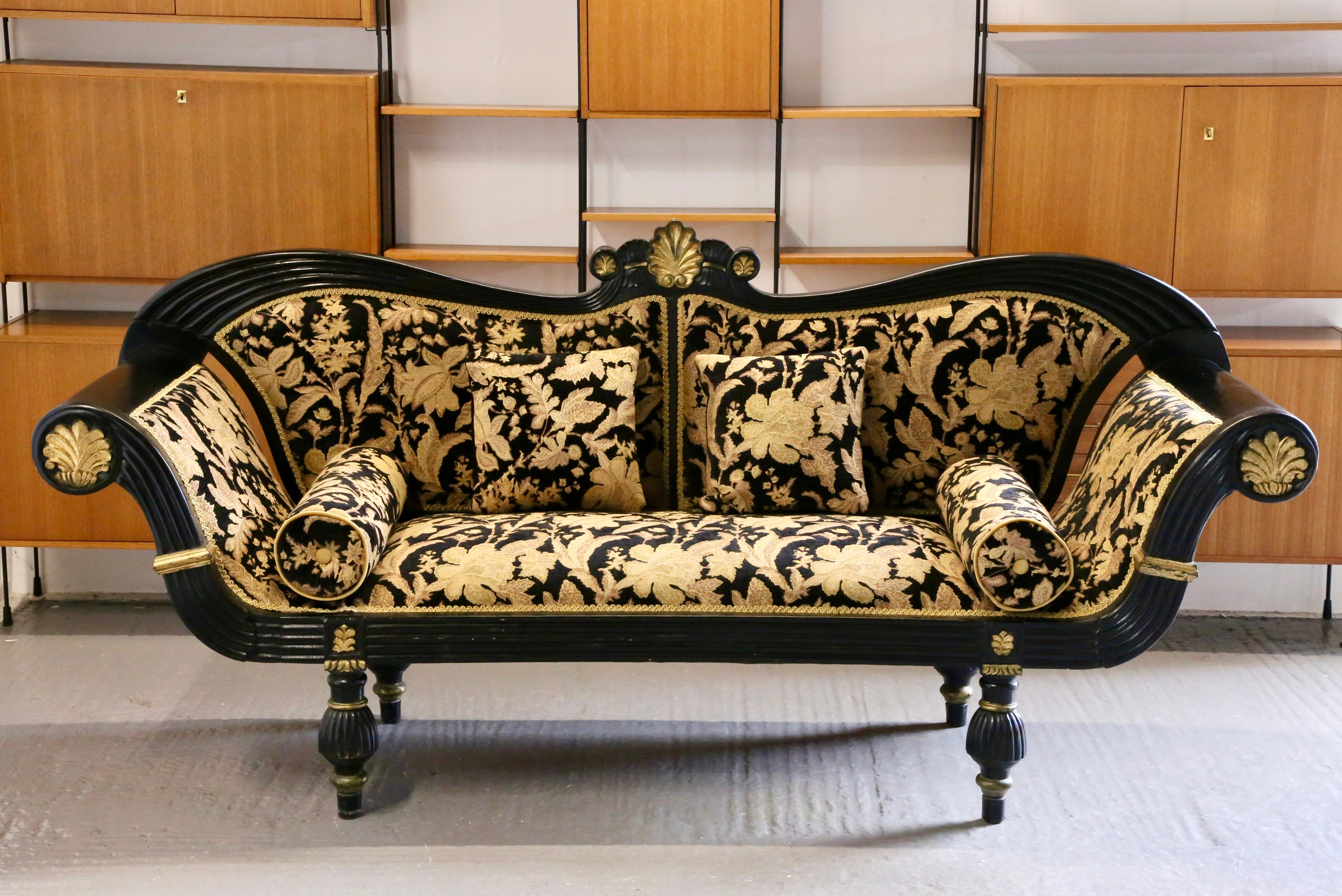 Feine antike Empire / Regency geschnitzt Ebonised Double Ended Couch im Angebot 13