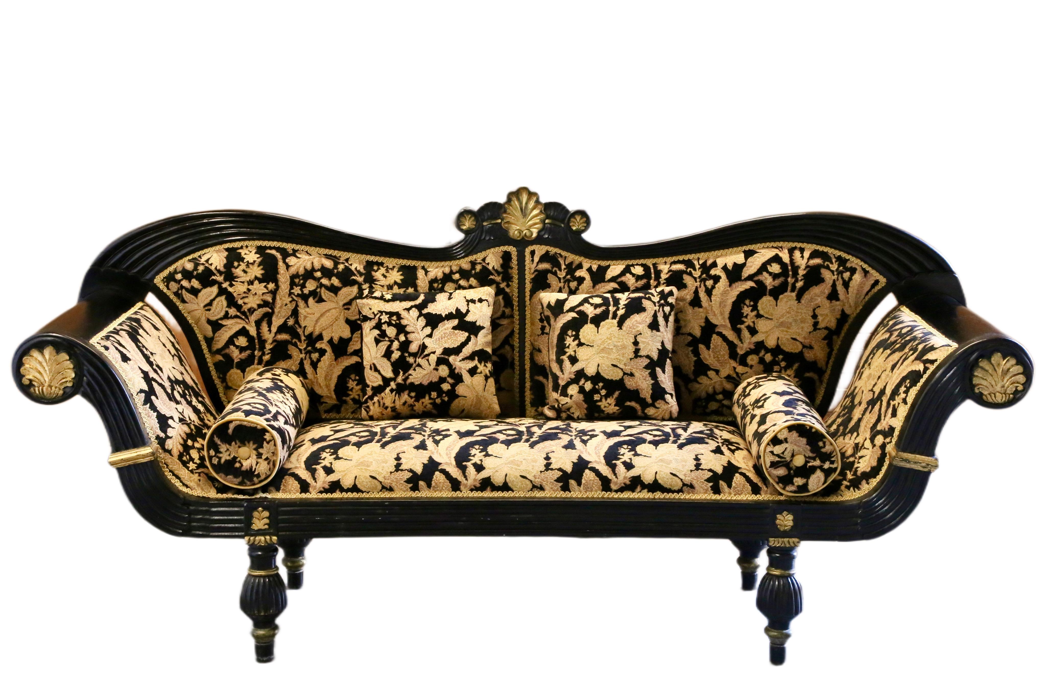 Fine Antique Empire / Regency Carved Ebonised Double Ended Couch For Sale 2
