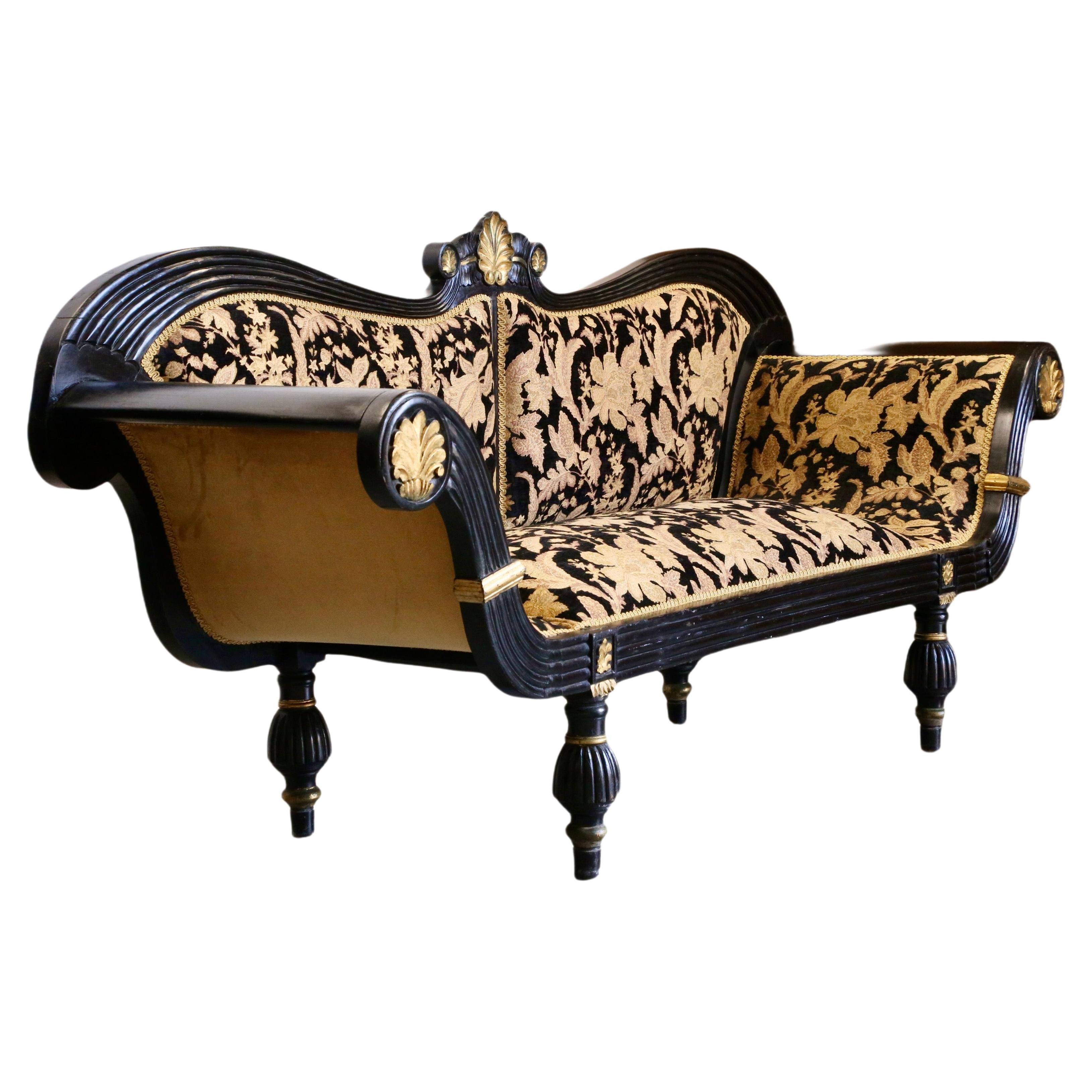 Fine Antique Empire / Regency Carved Ebonised Double Ended Couch For Sale