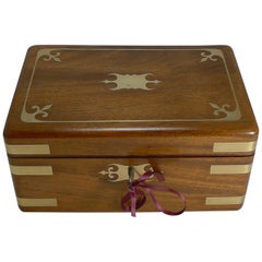 Fine Antique English Brass Inlaid Campaign Style Jewelry Box, circa 1860