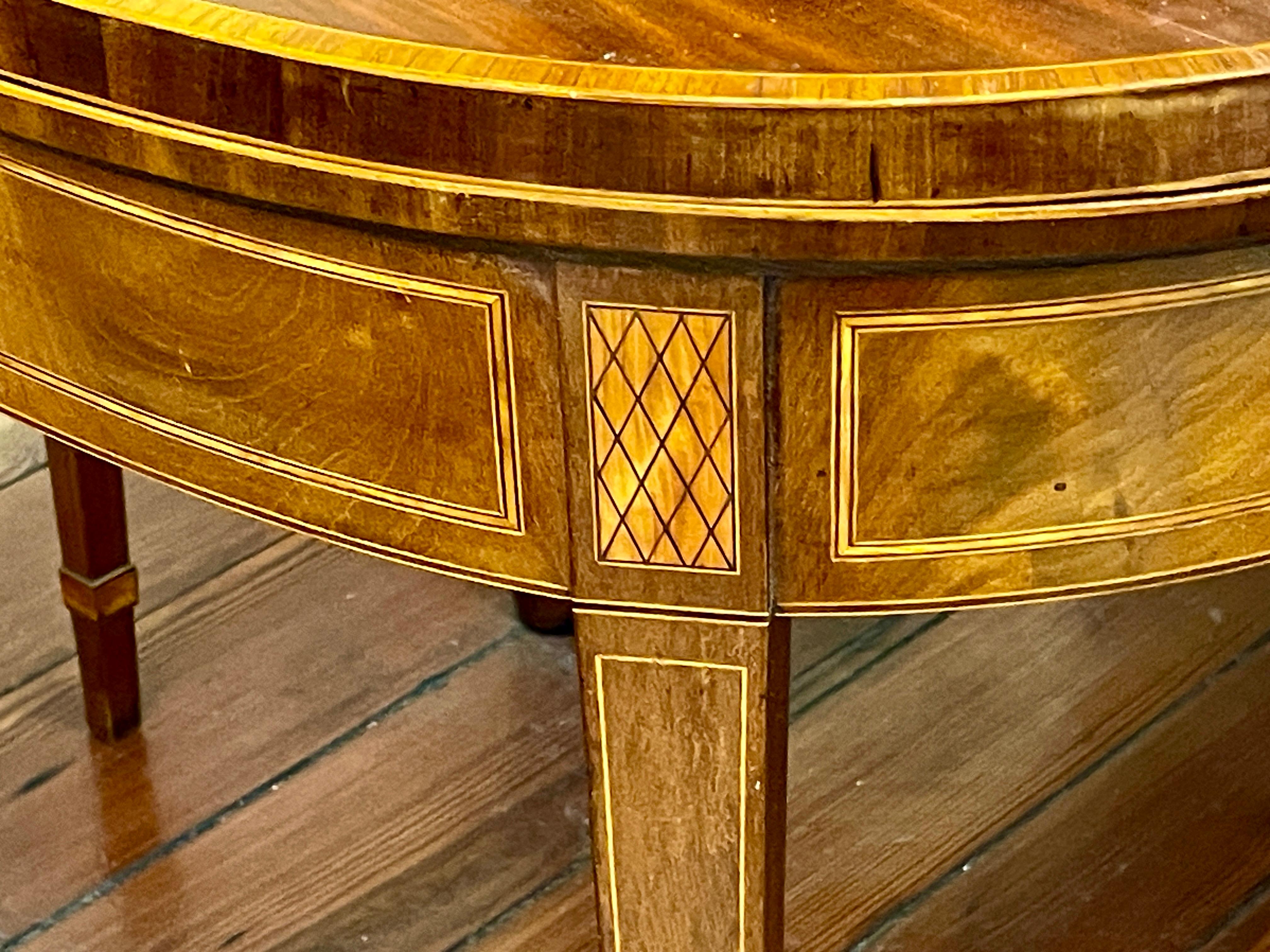 Fine Antique English George III Inlaid Figured Mahogany Flaptop Card Table For Sale 3