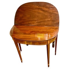 Fine Antique English George III Inlaid Figured Mahogany Flaptop Card Table
