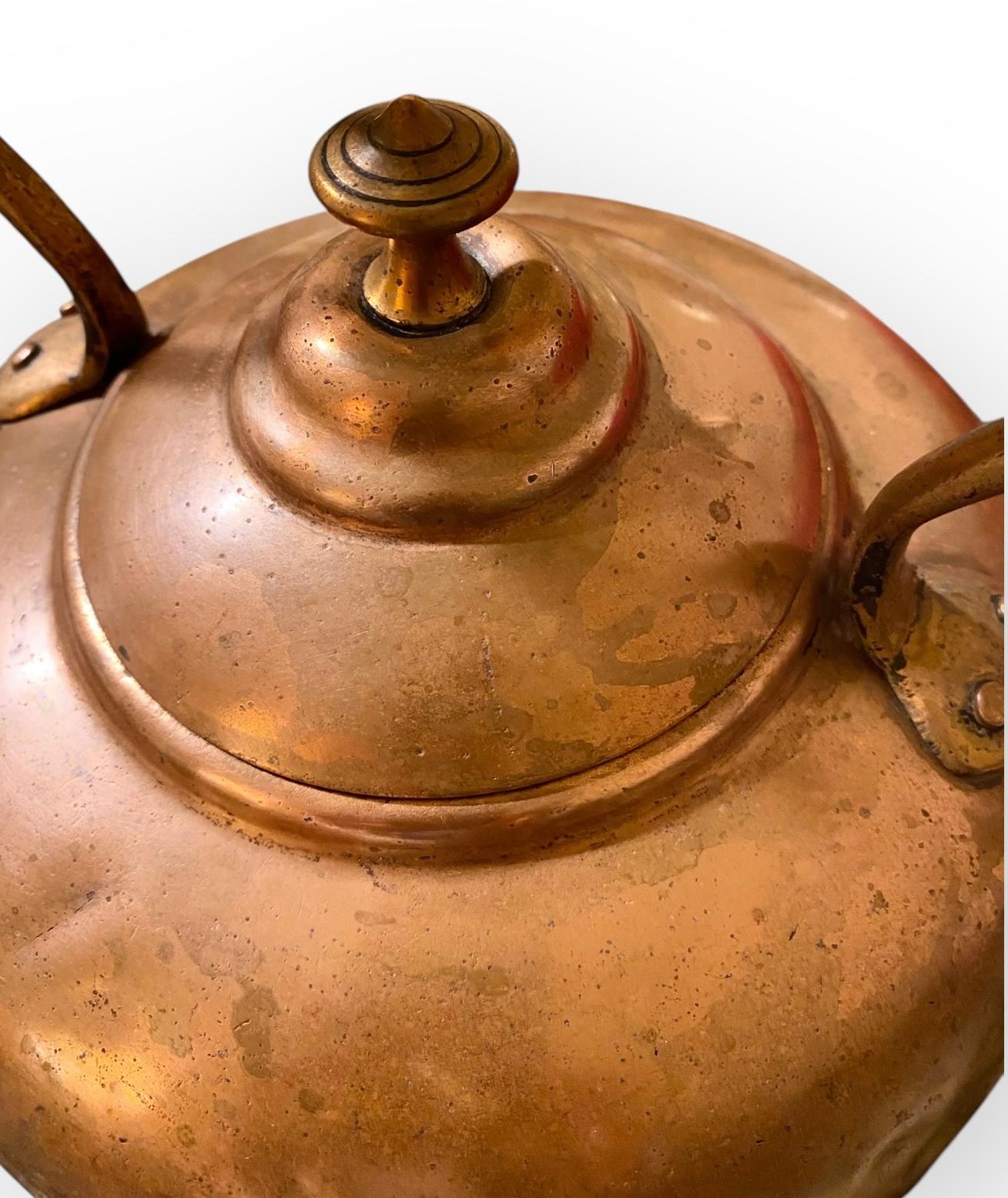 Fine Antique English Georgian Copper And Brass Water Kettle For Sale 2