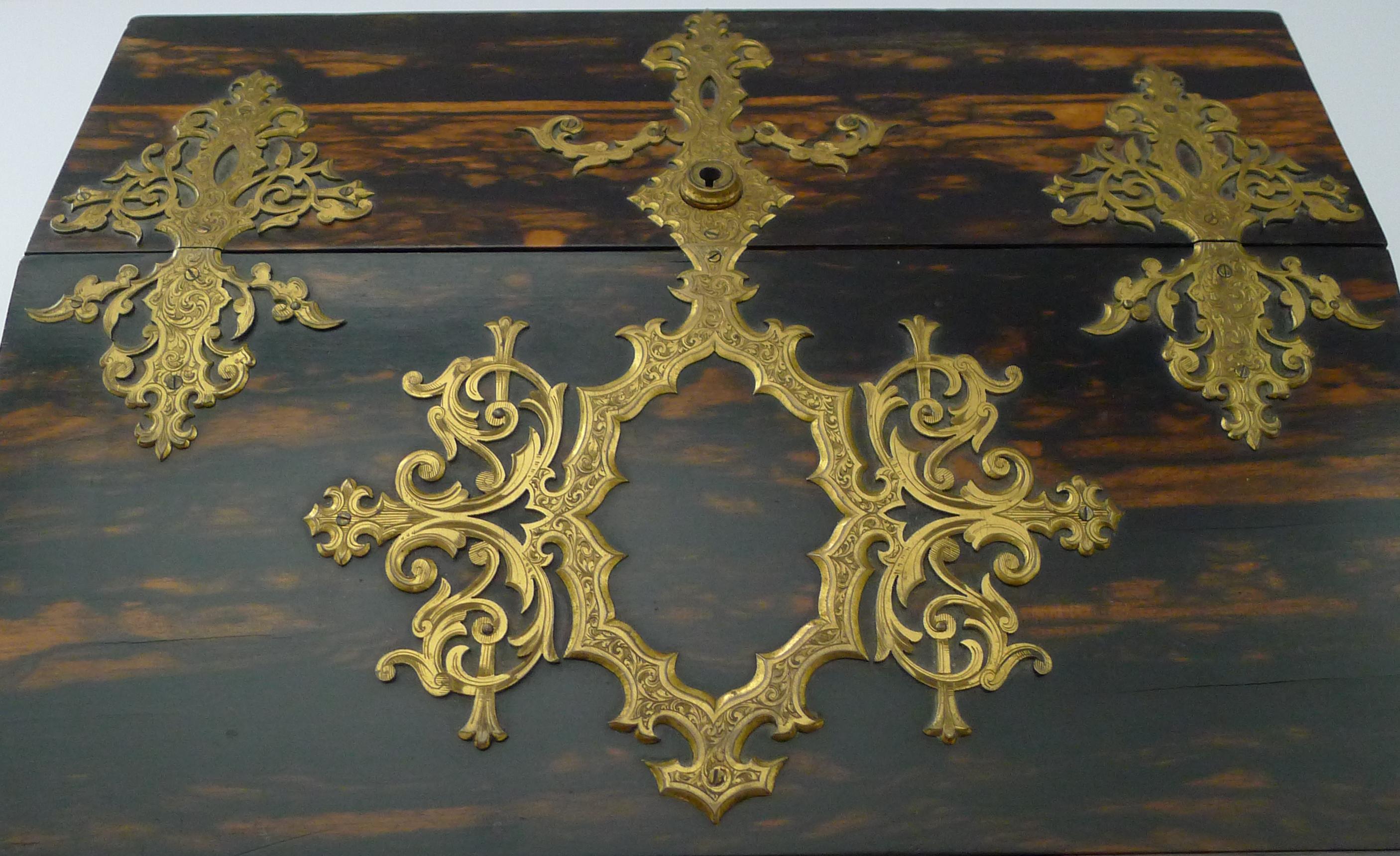Gilt Fine Antique English Gilded Bronze Mounted Coromandel Lap Desk For Sale