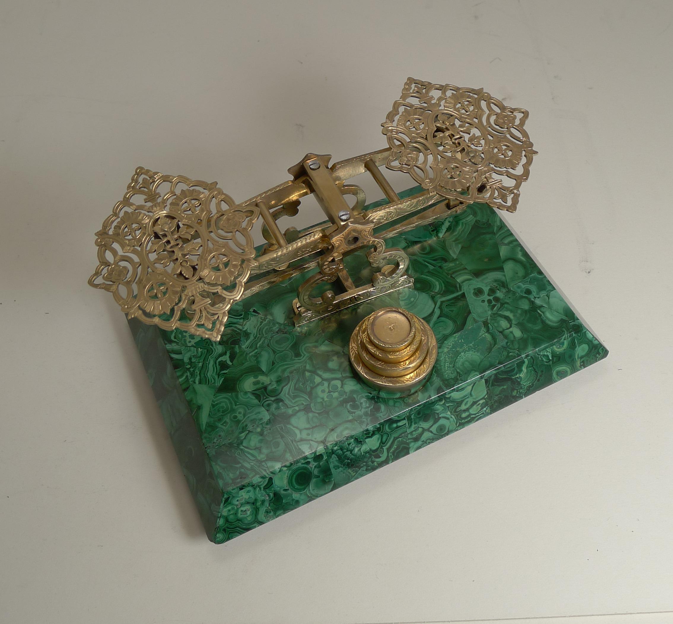 Fine English Letter / Postal Scale in Malachite by Sampson Mordan, circa 1860 For Sale 2