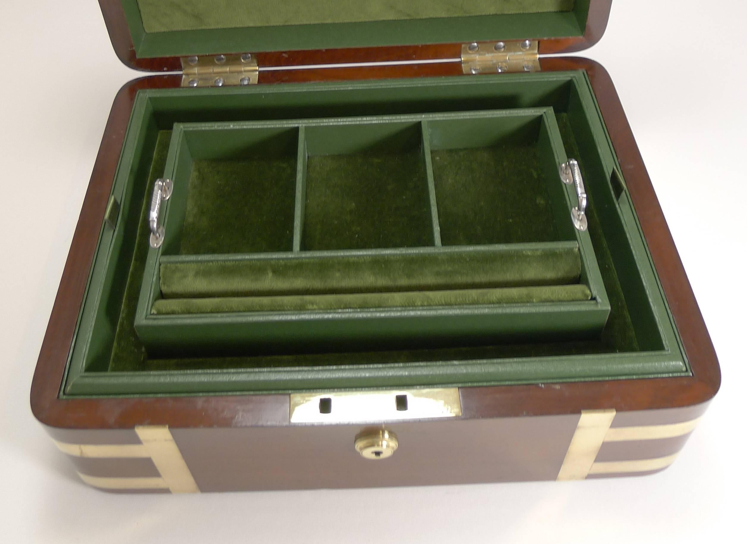 Fine Antique English Military/Campaign Brass Bound Mahogany Jewelry Box, 1820 1