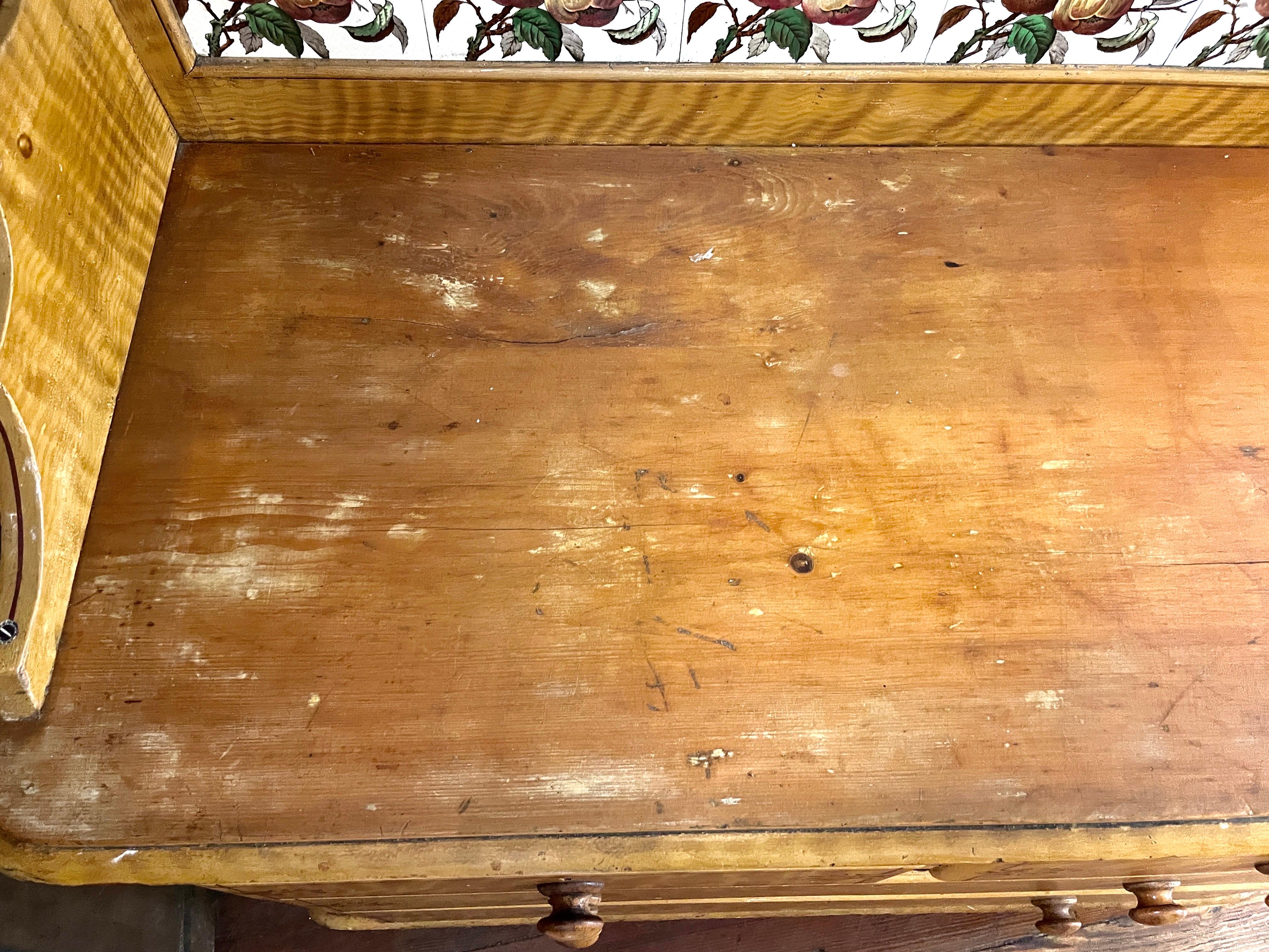 Fine Antique English Original Painted Pine & Ceramic Tile Washstand or Drybar For Sale 3