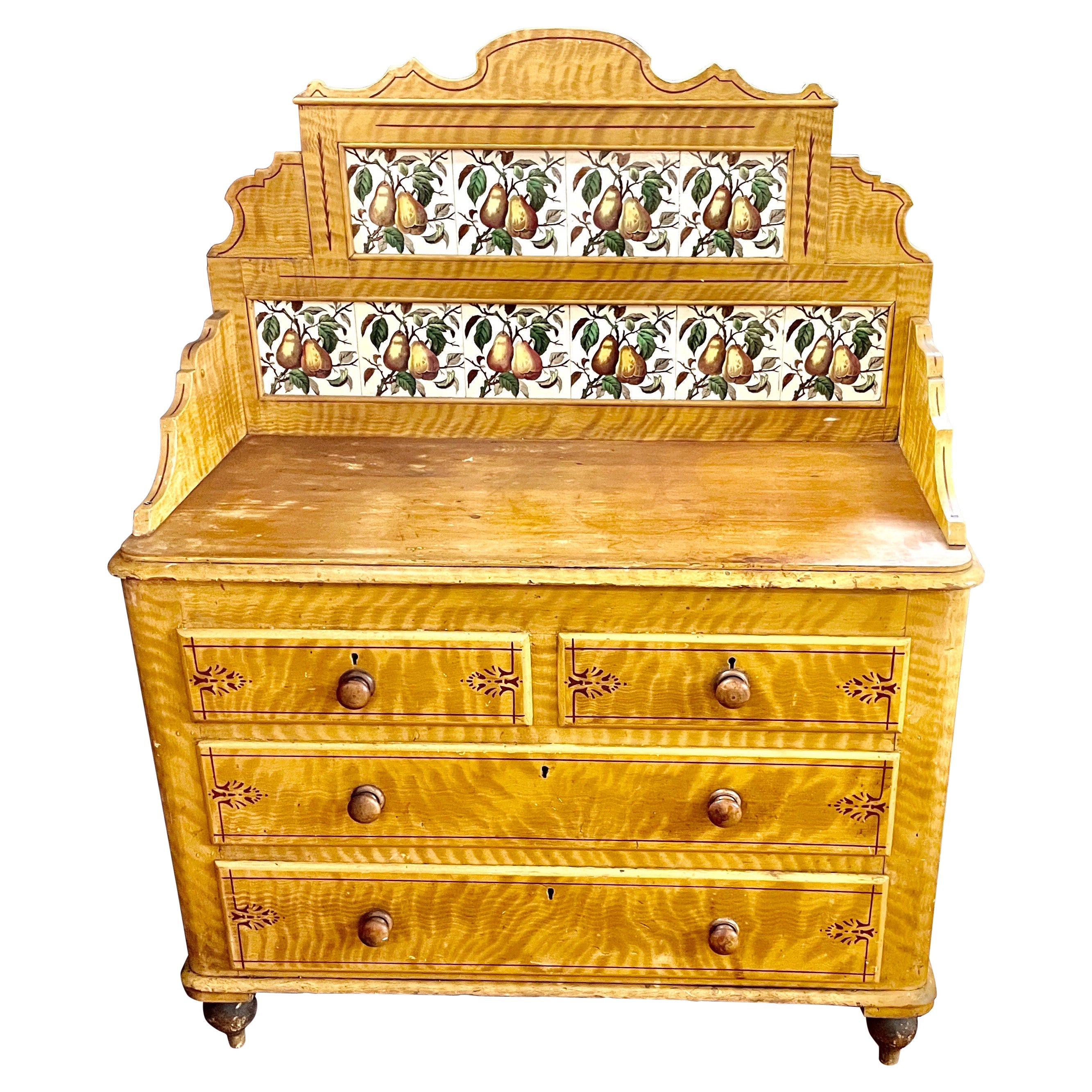 Belle antiquité anglaise originale en pin peint et carreaux de céramique Lavabo ou Barre sèche