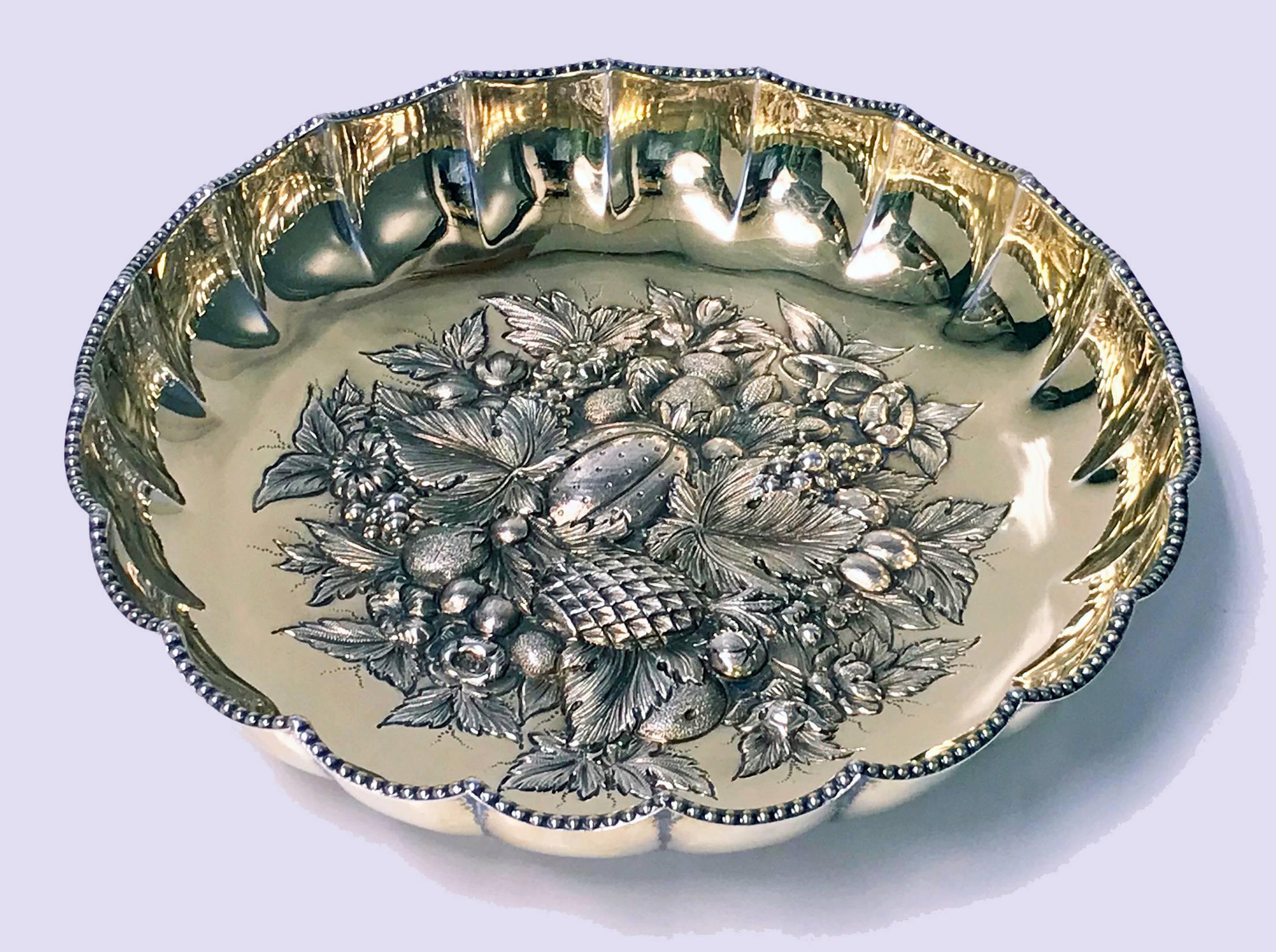 Fine Antique English Silver Gilt Fruit Bowl, 1911 James Dixon & Sons 1