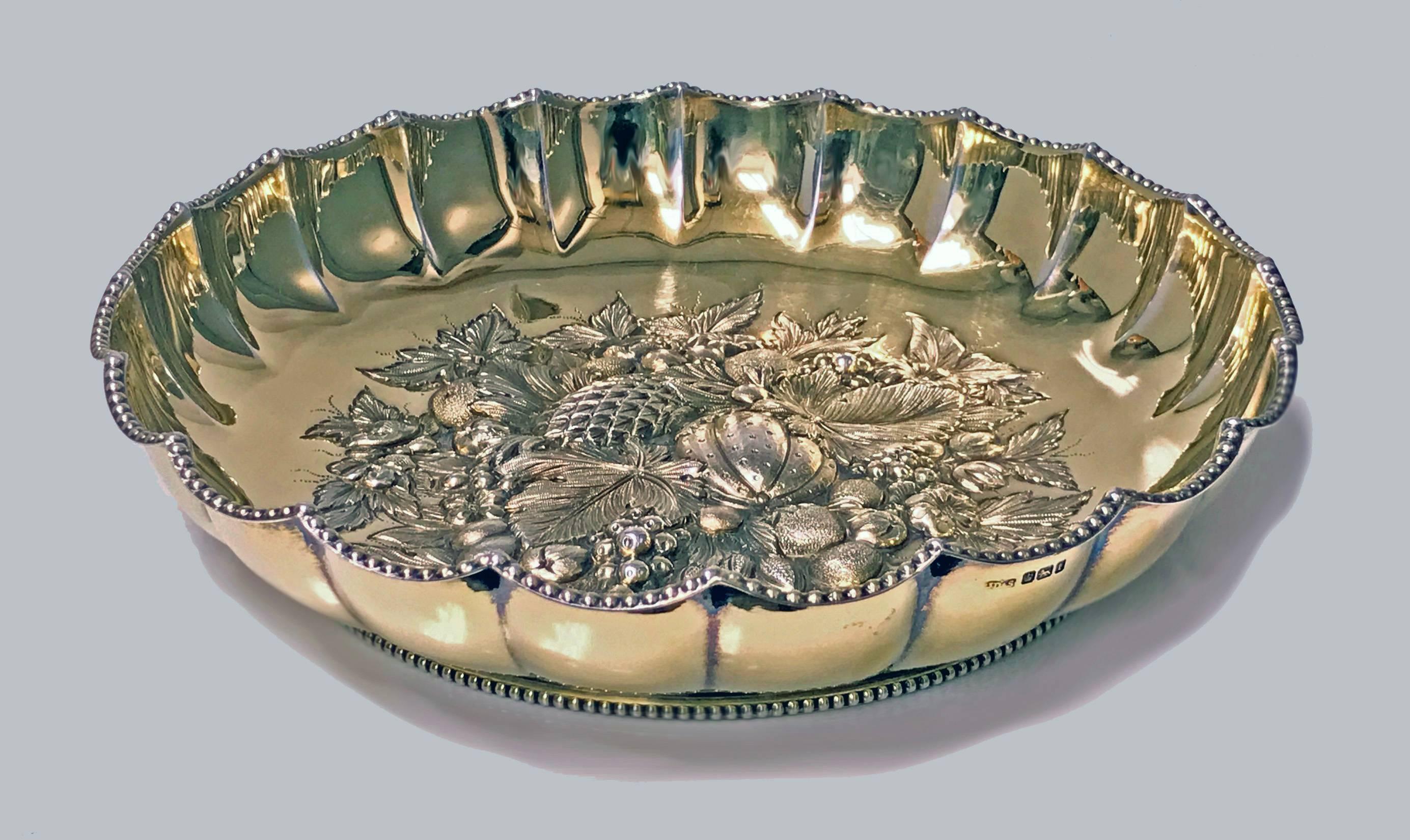 Fine Antique English Silver Gilt Fruit Bowl, 1911 James Dixon & Sons 3